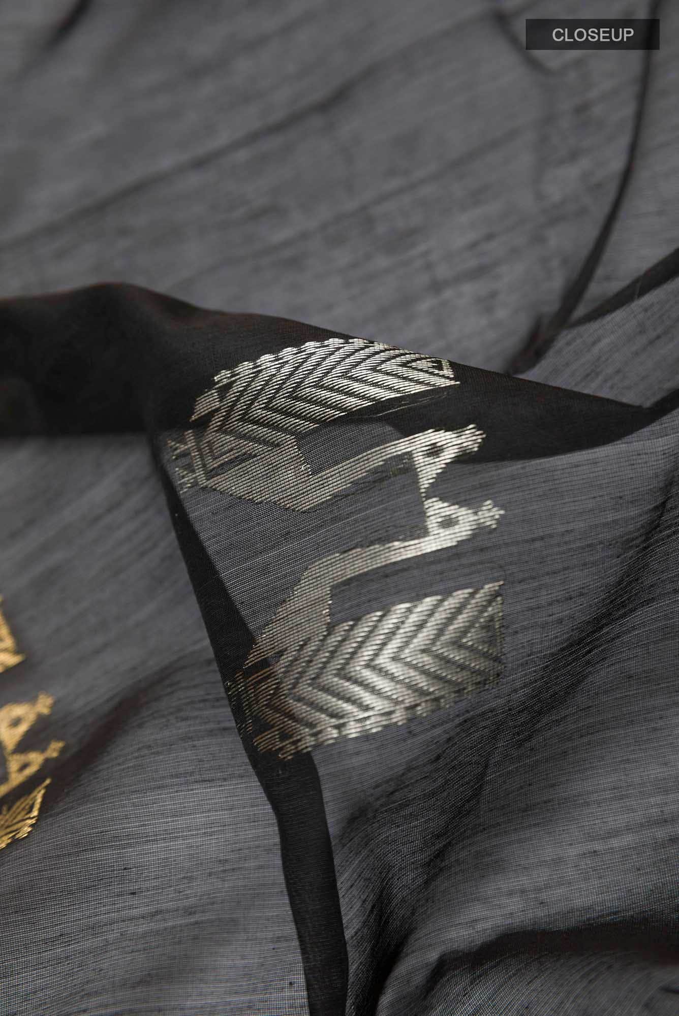 Black Blended Chanderi Silk Cotton Saree