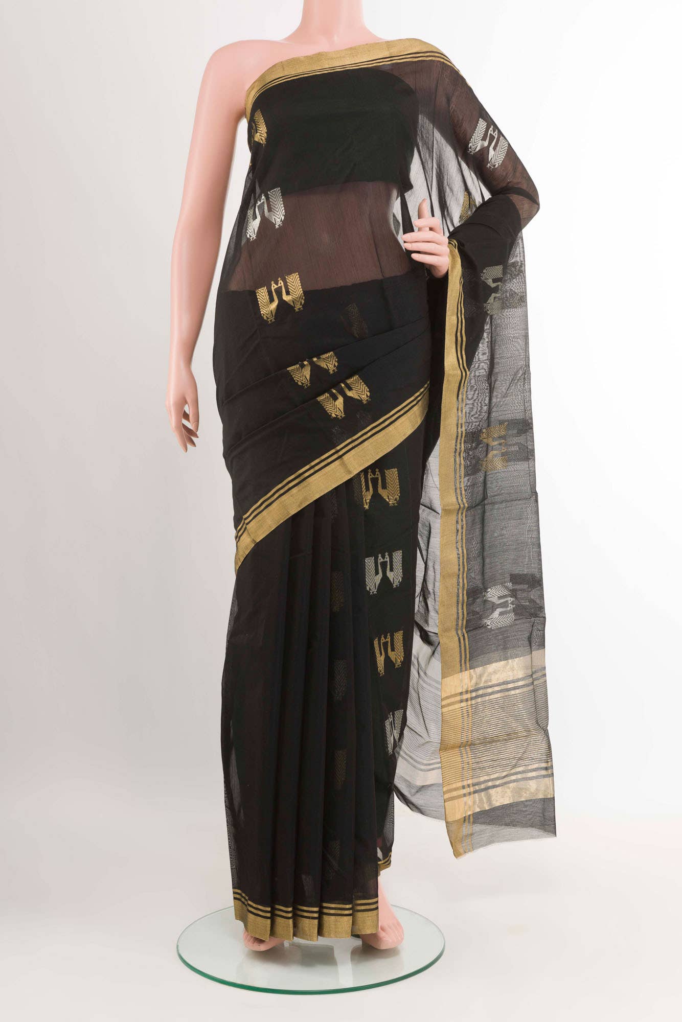Black Blended Chanderi Silk Cotton Saree