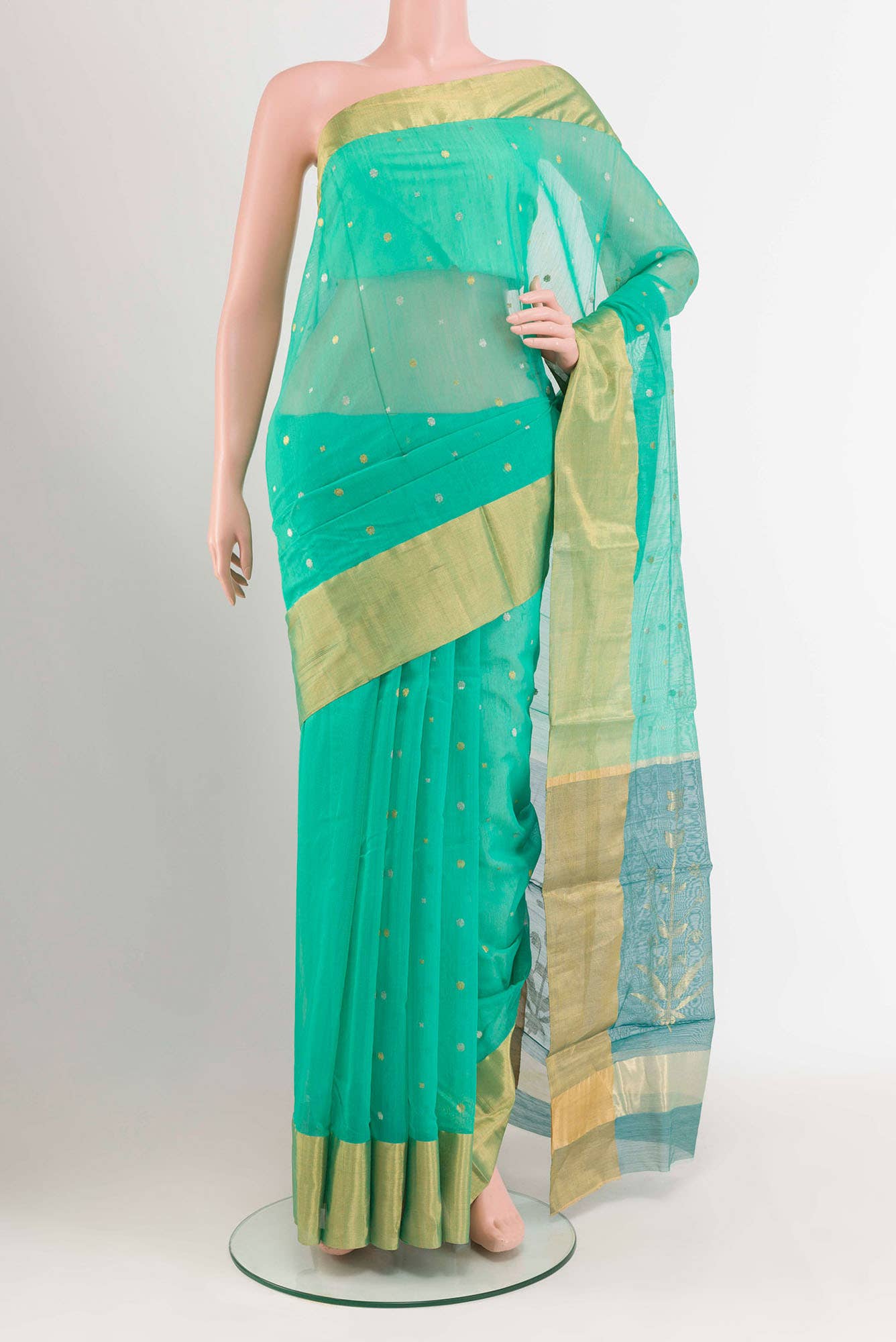 Sea Green Chanderi Silk Cotton Saree