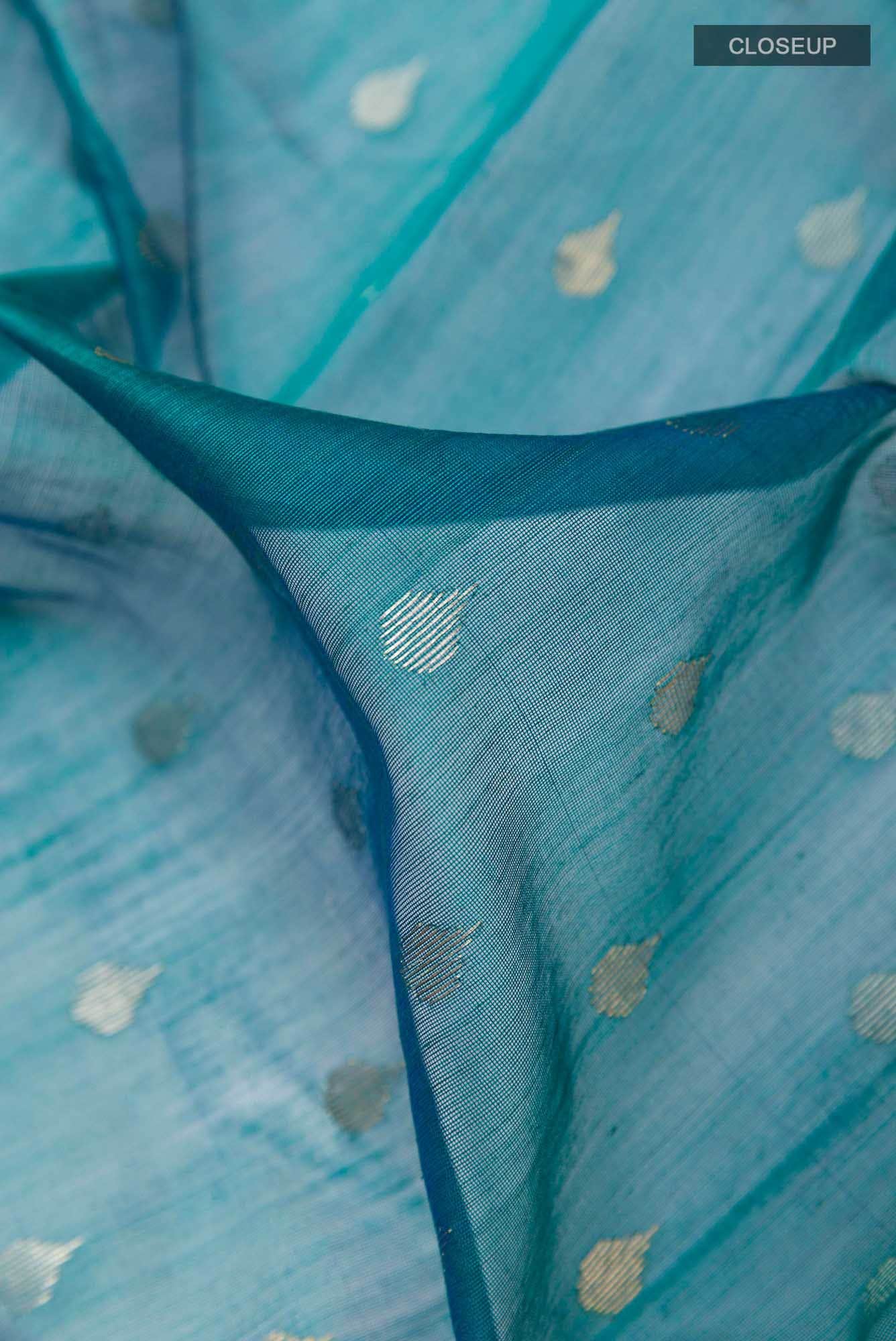 Peacock Blue Blended Chanderi Silk Cotton Saree