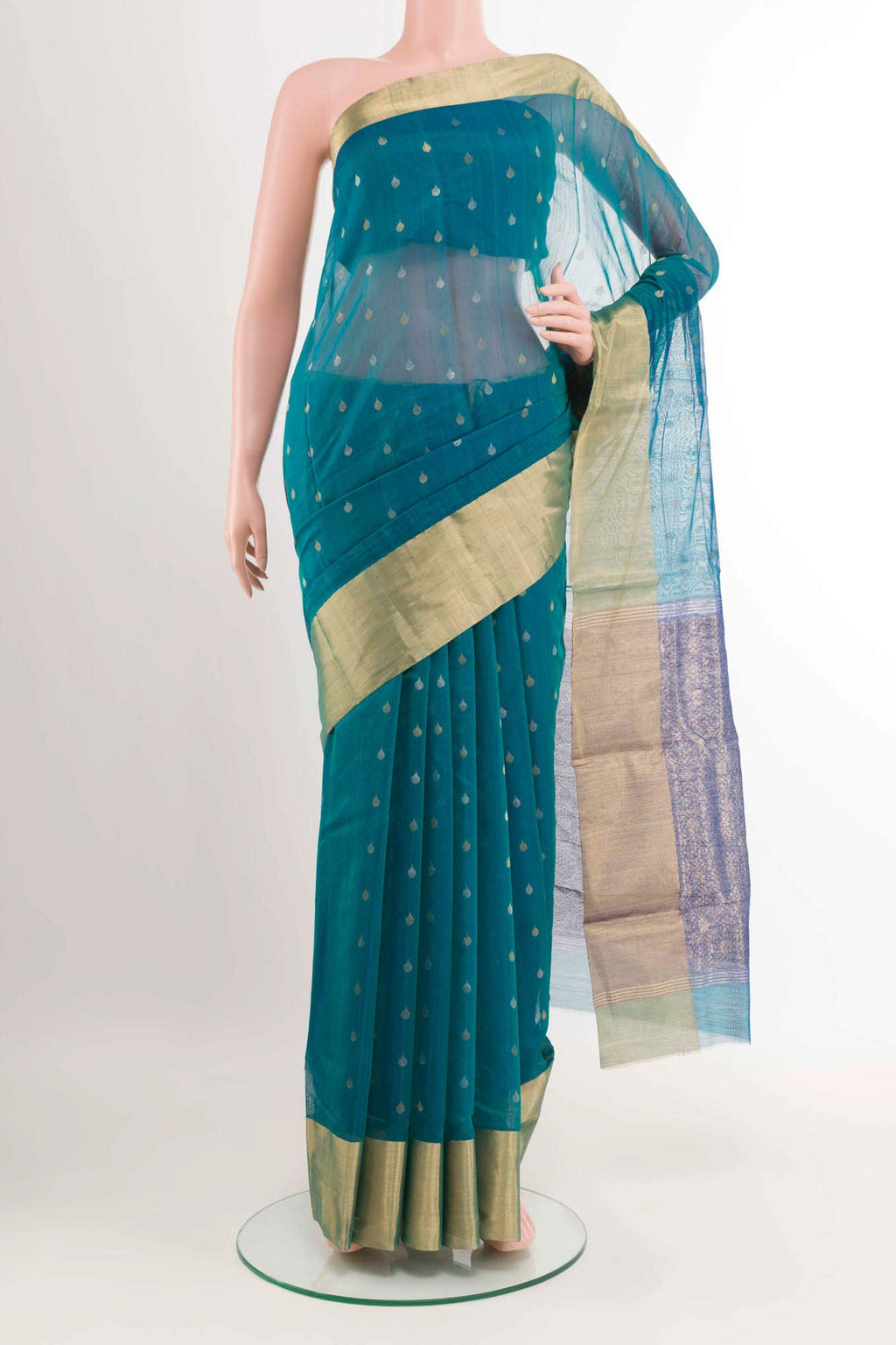 Peacock Blue Blended Chanderi Silk Cotton Saree