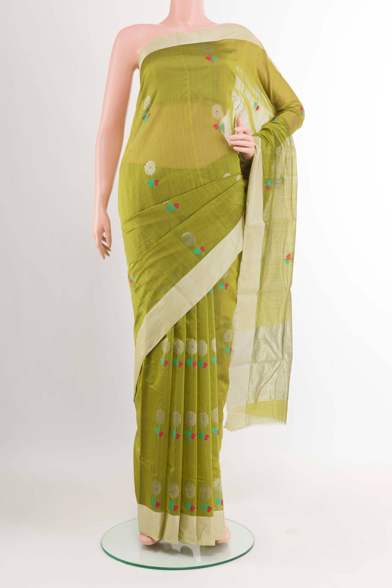 Mehandi Green Blended Chanderi Silk Cotton Saree