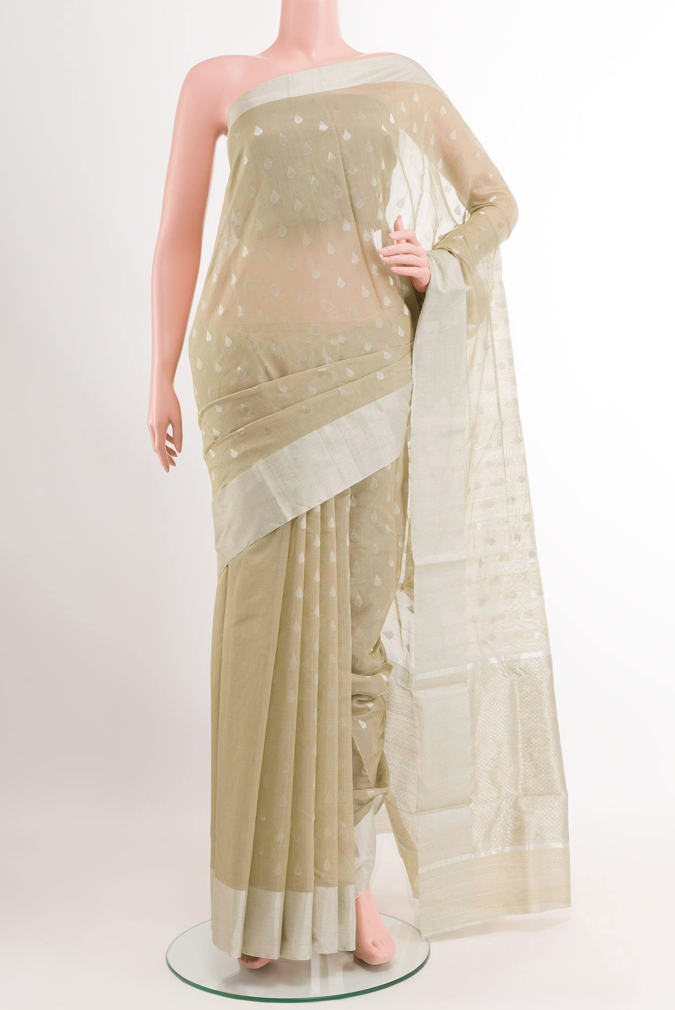 Dark Beige Blended Chanderi Silk Cotton Saree