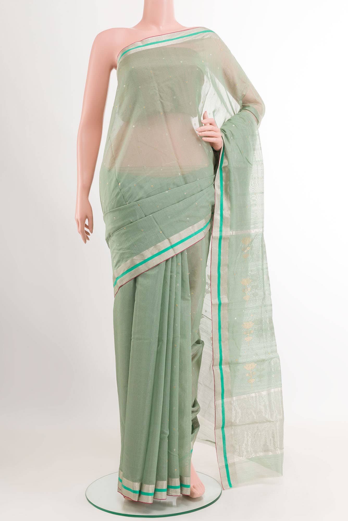 Mint Green Blended Chanderi Silk Cotton Saree