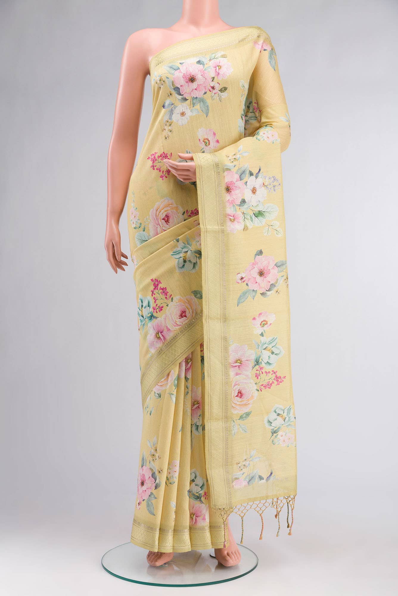 Yellow Bhagalpuri Tussar Silk Saree
