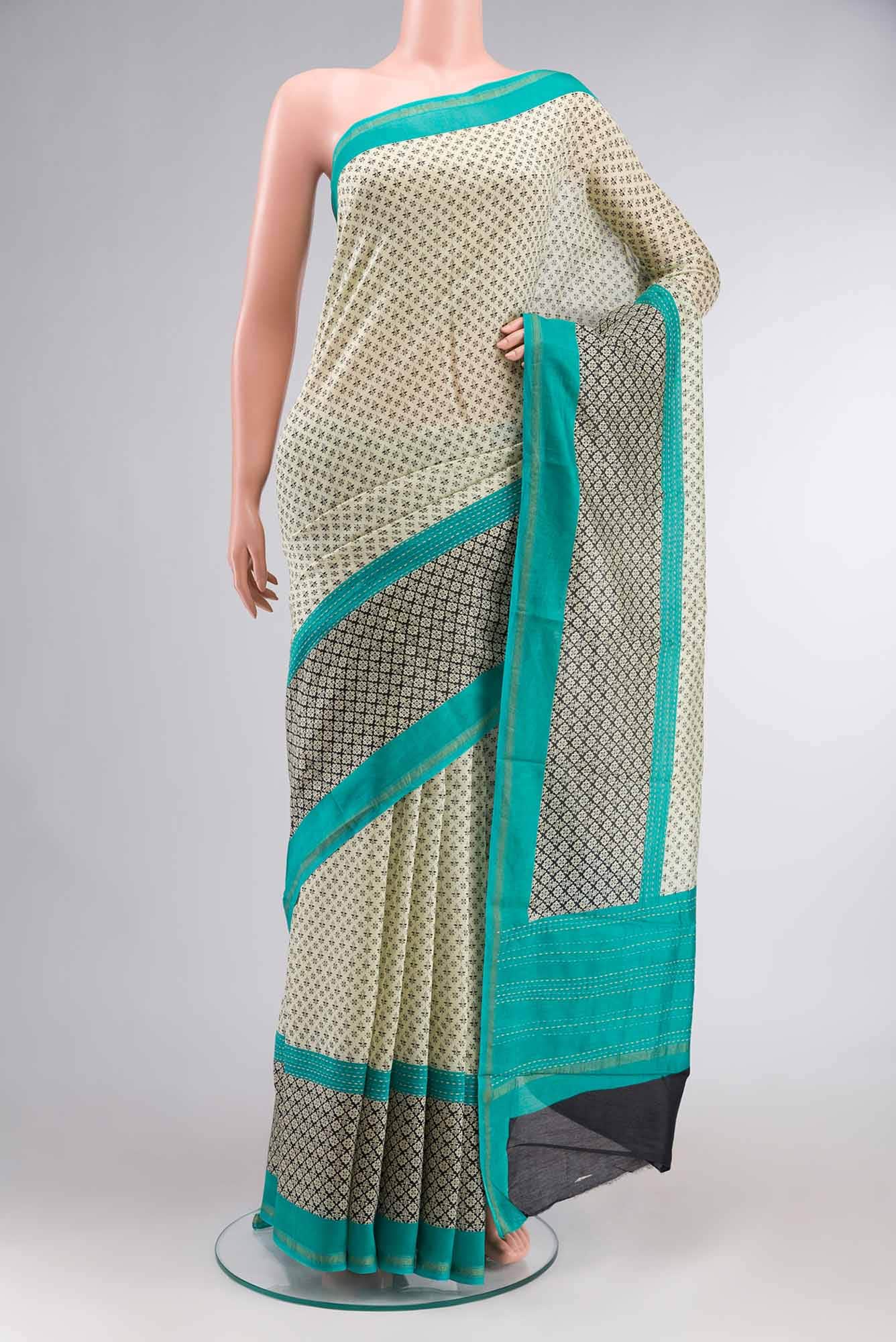 Cream Silk Cotton Saree