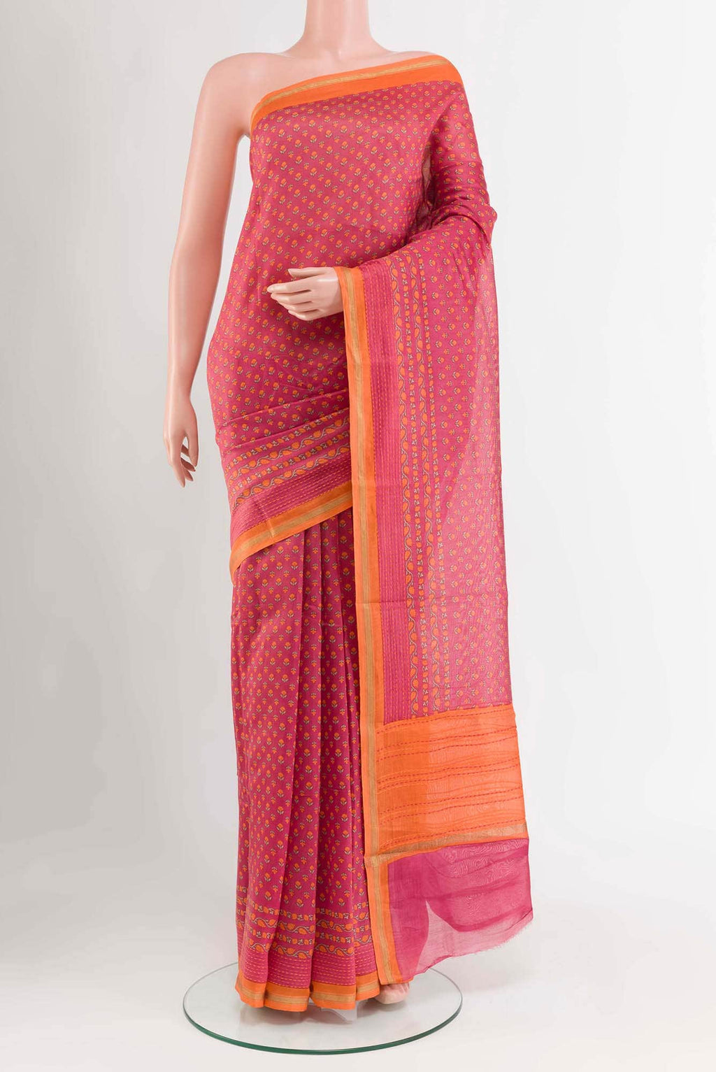 Pink Blended Maheshwari Silk Cotton Saree