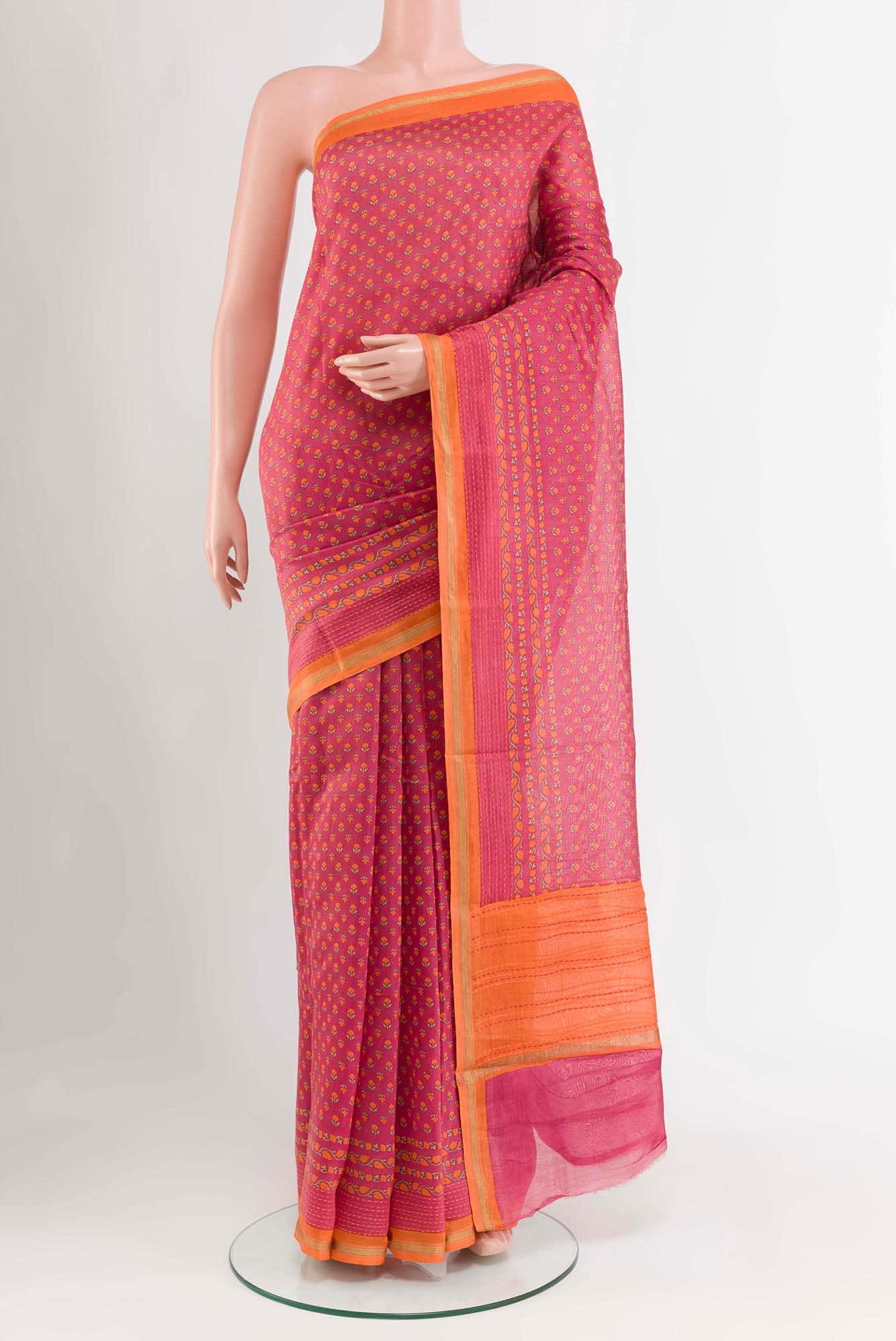 Pink Blended Maheshwari Silk Cotton Saree