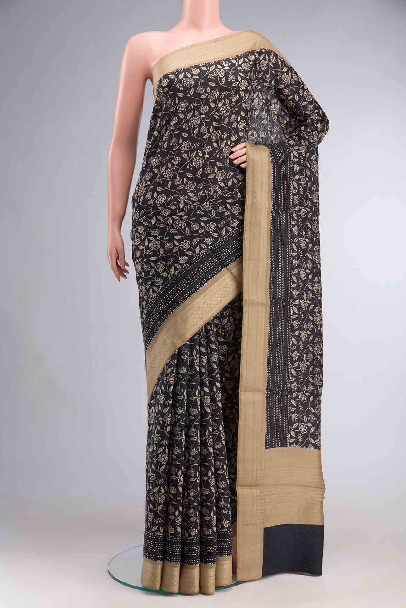 Black Bhagalpuri Tussar Silk Saree