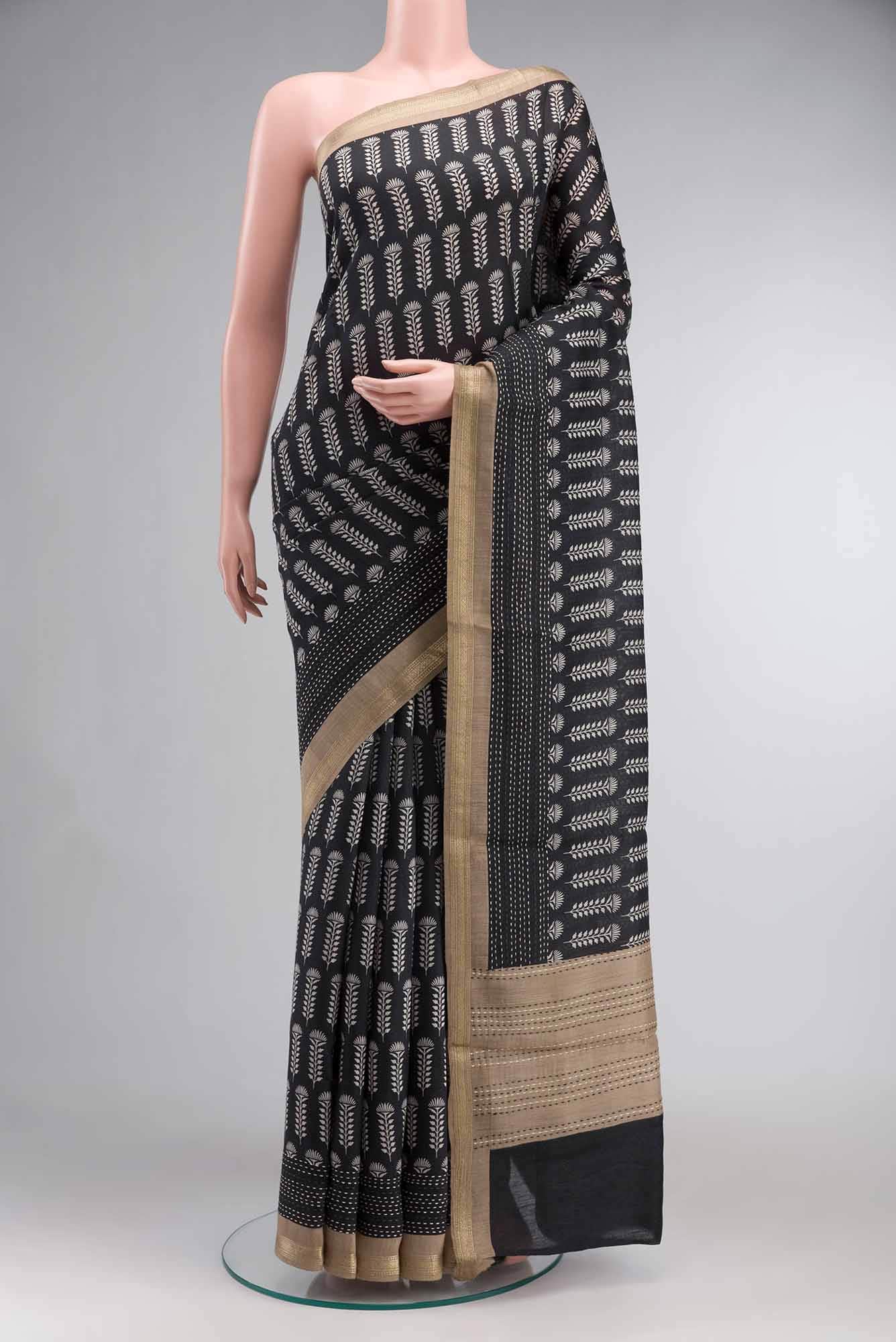Black Bhagalpuri Tussar Silk Saree