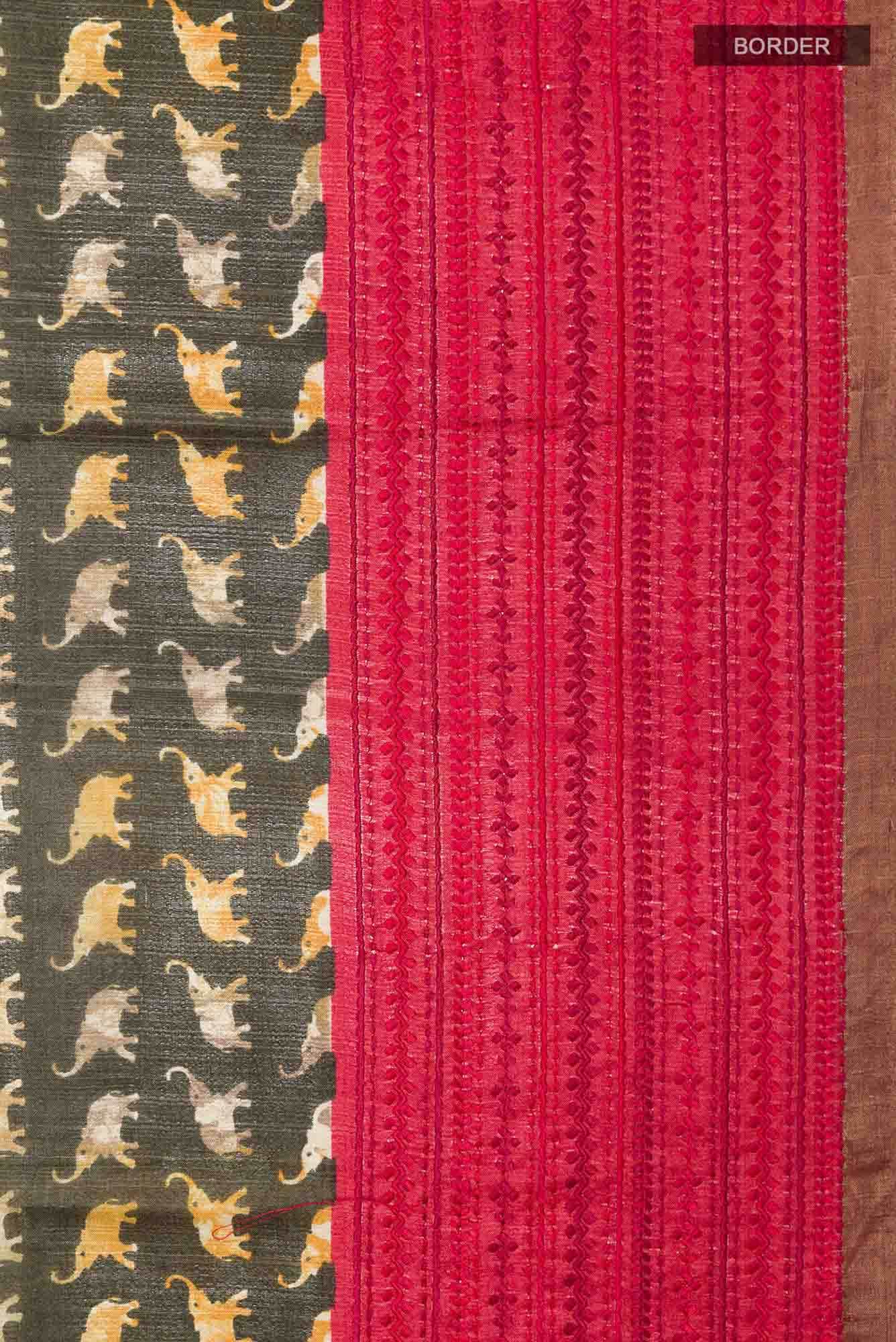 Bottle Green Tussar Saree