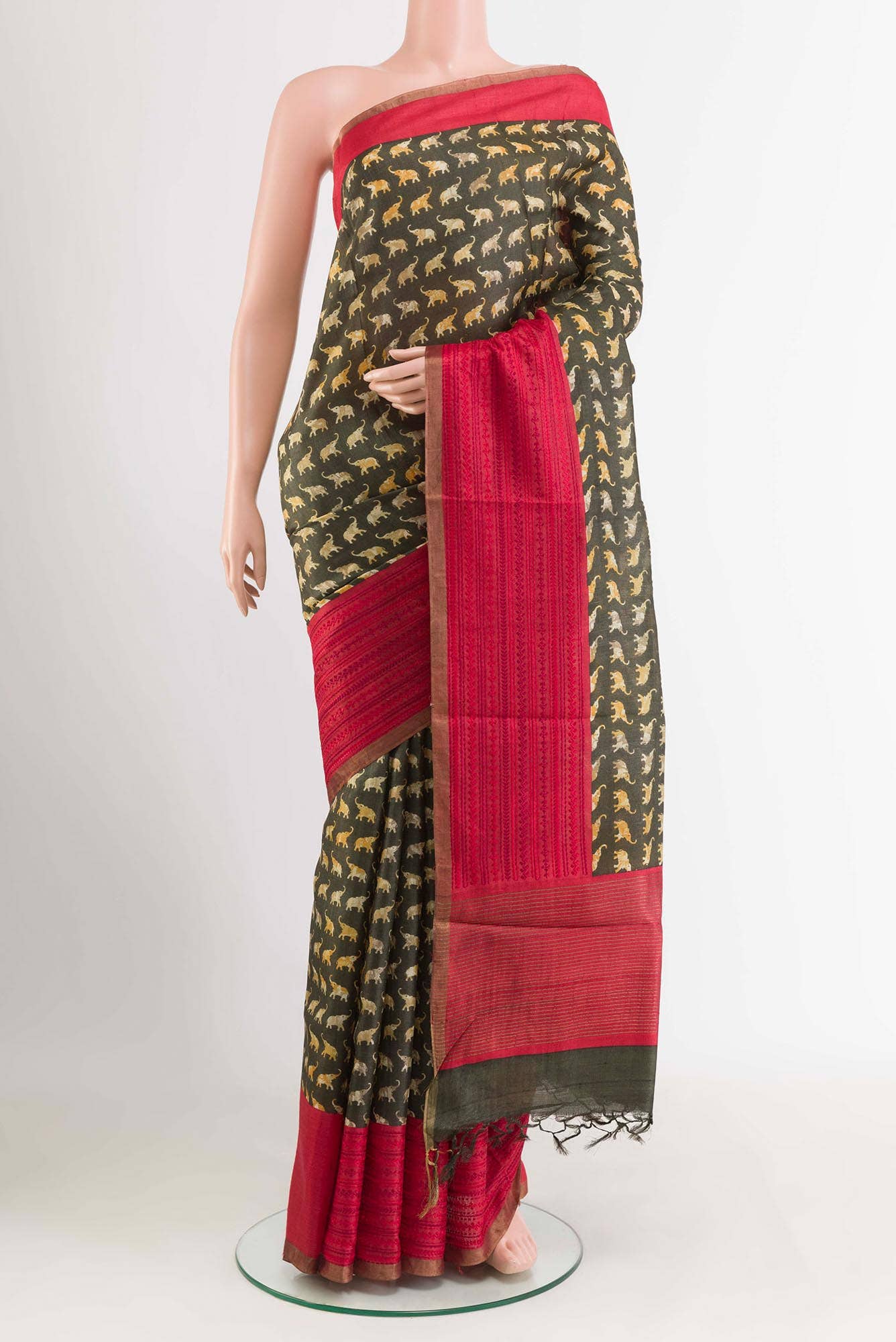 Bottle Green Tussar Saree
