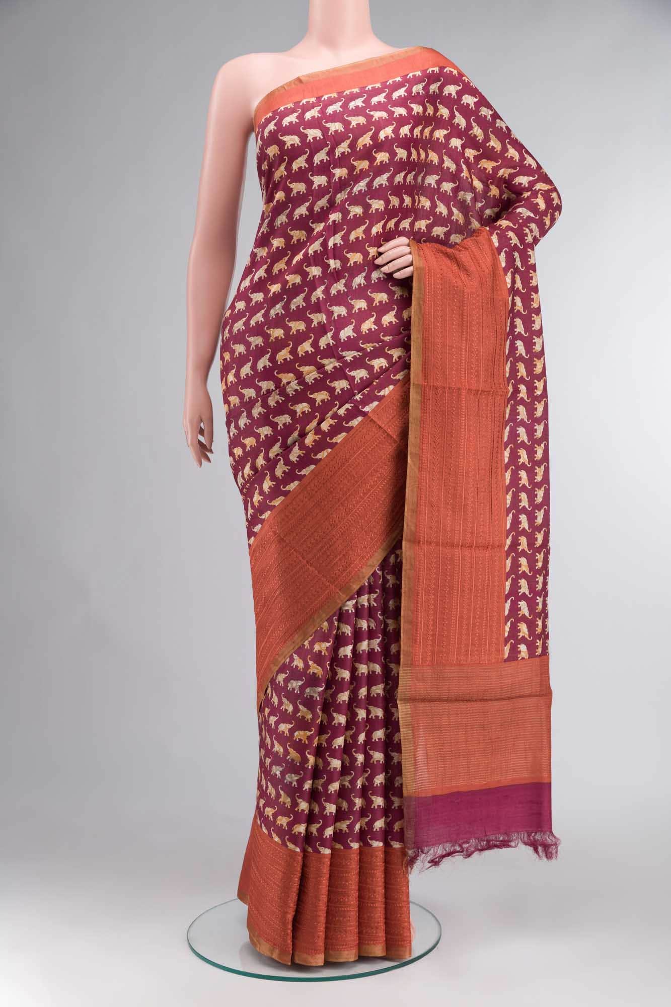 Maroon Bhagalpuri Tussar Silk Saree
