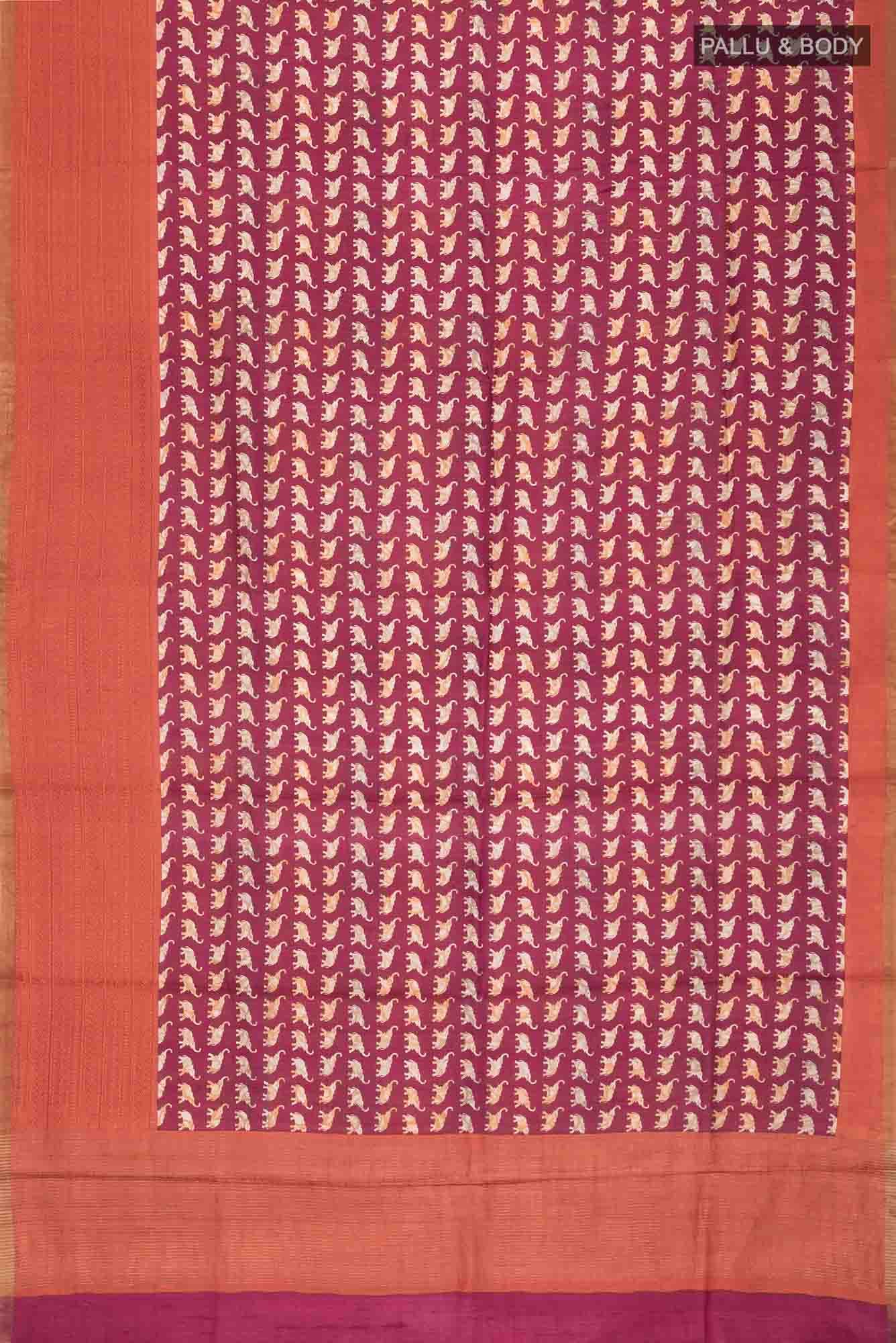 Maroon Bhagalpuri Tussar Silk Saree