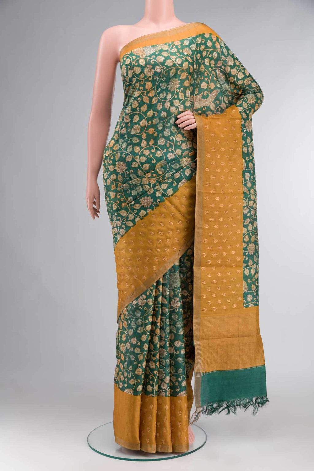 Green Bhagalpuri Tussar Silk Saree