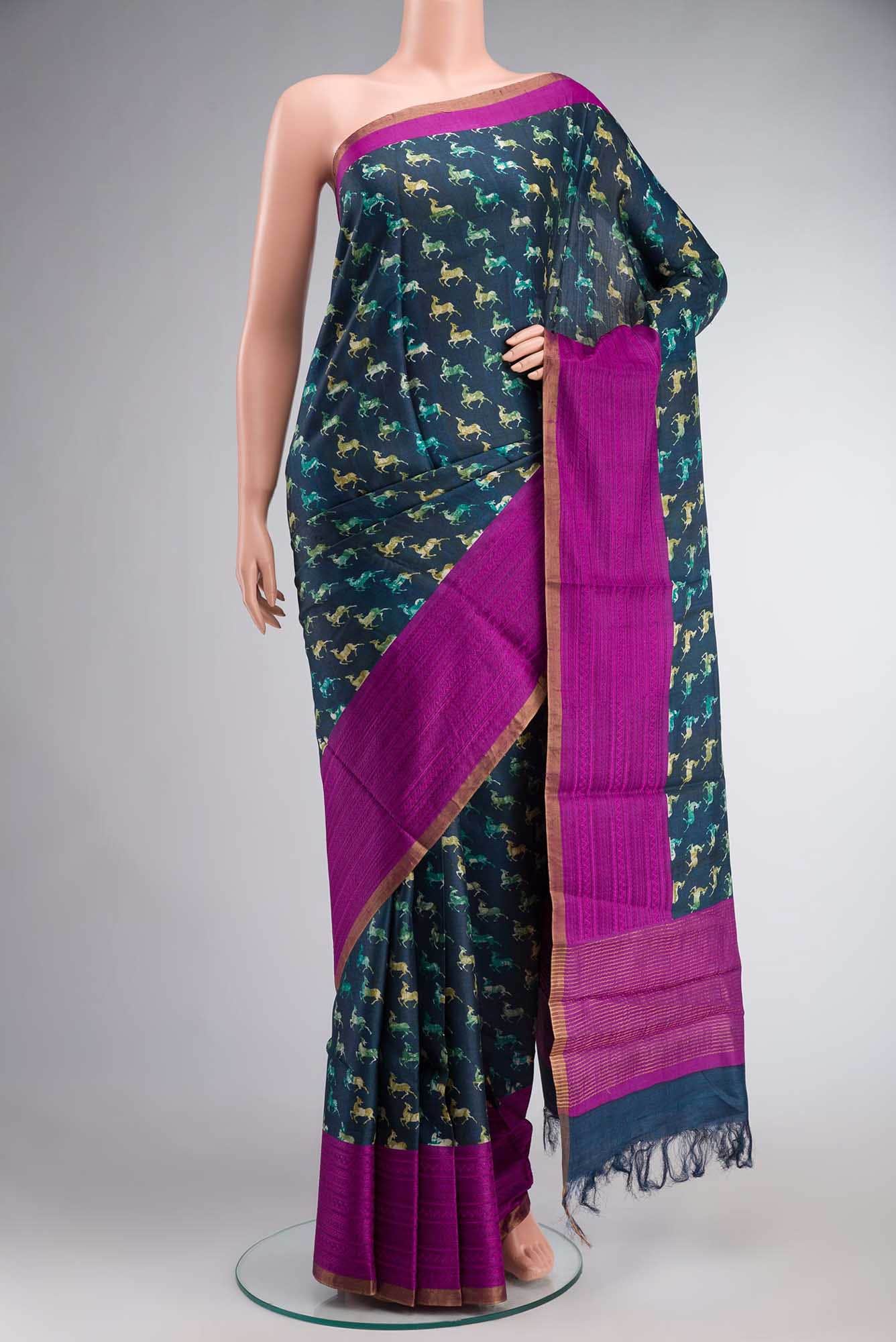Blue Bhagalpuri Tussar Silk Saree