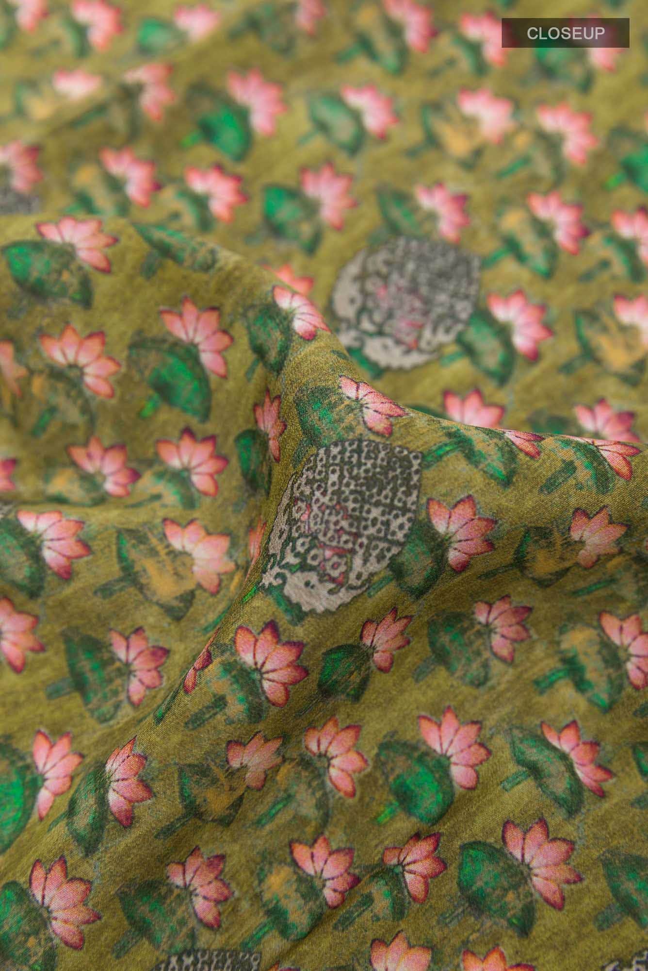 Mehandi Green Crepe Saree