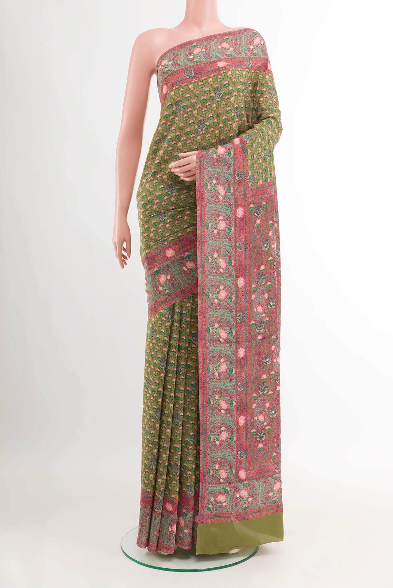 Mehandi Green Crepe Saree