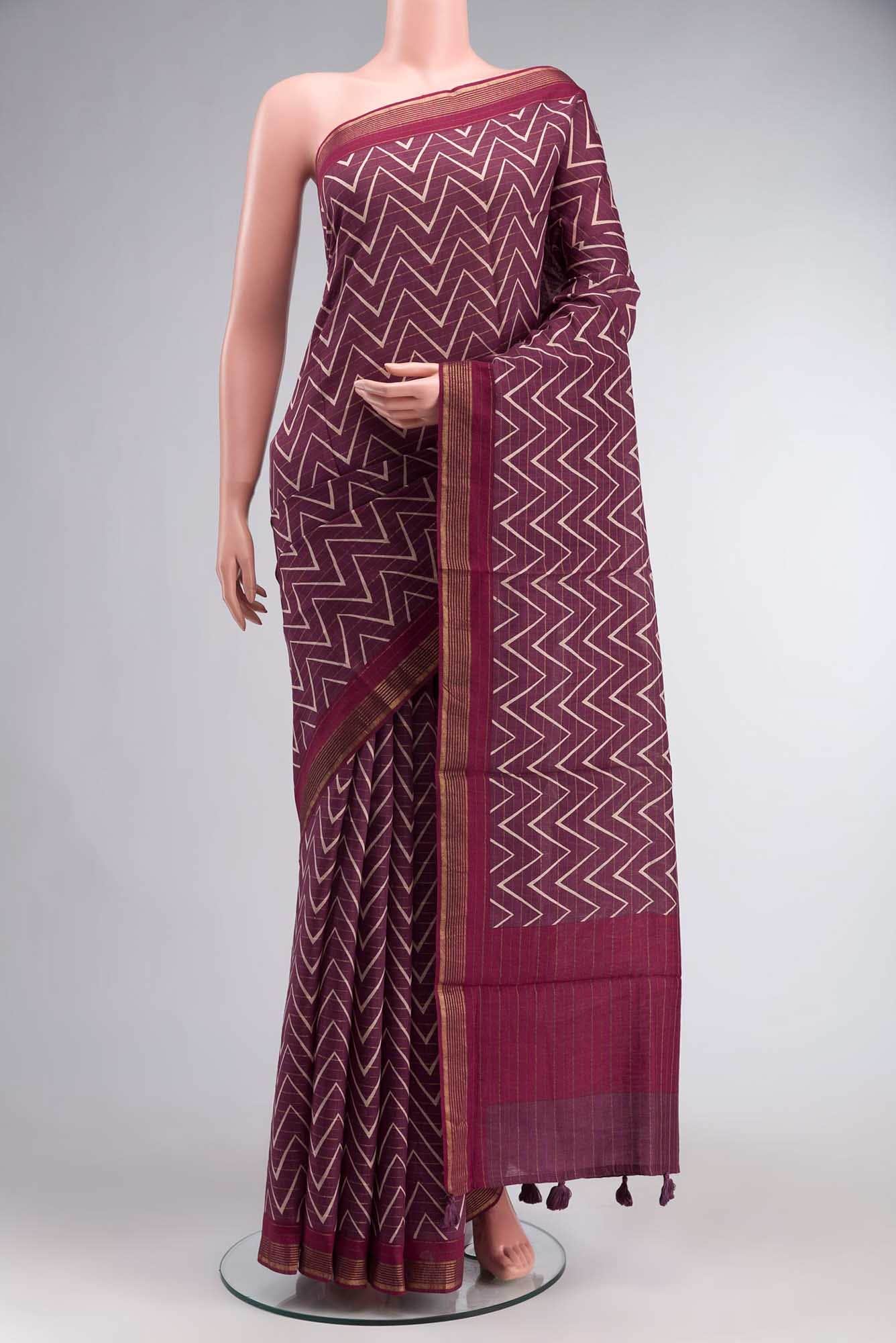 Dark Mauve Bhagalpuri Tussar Silk Saree