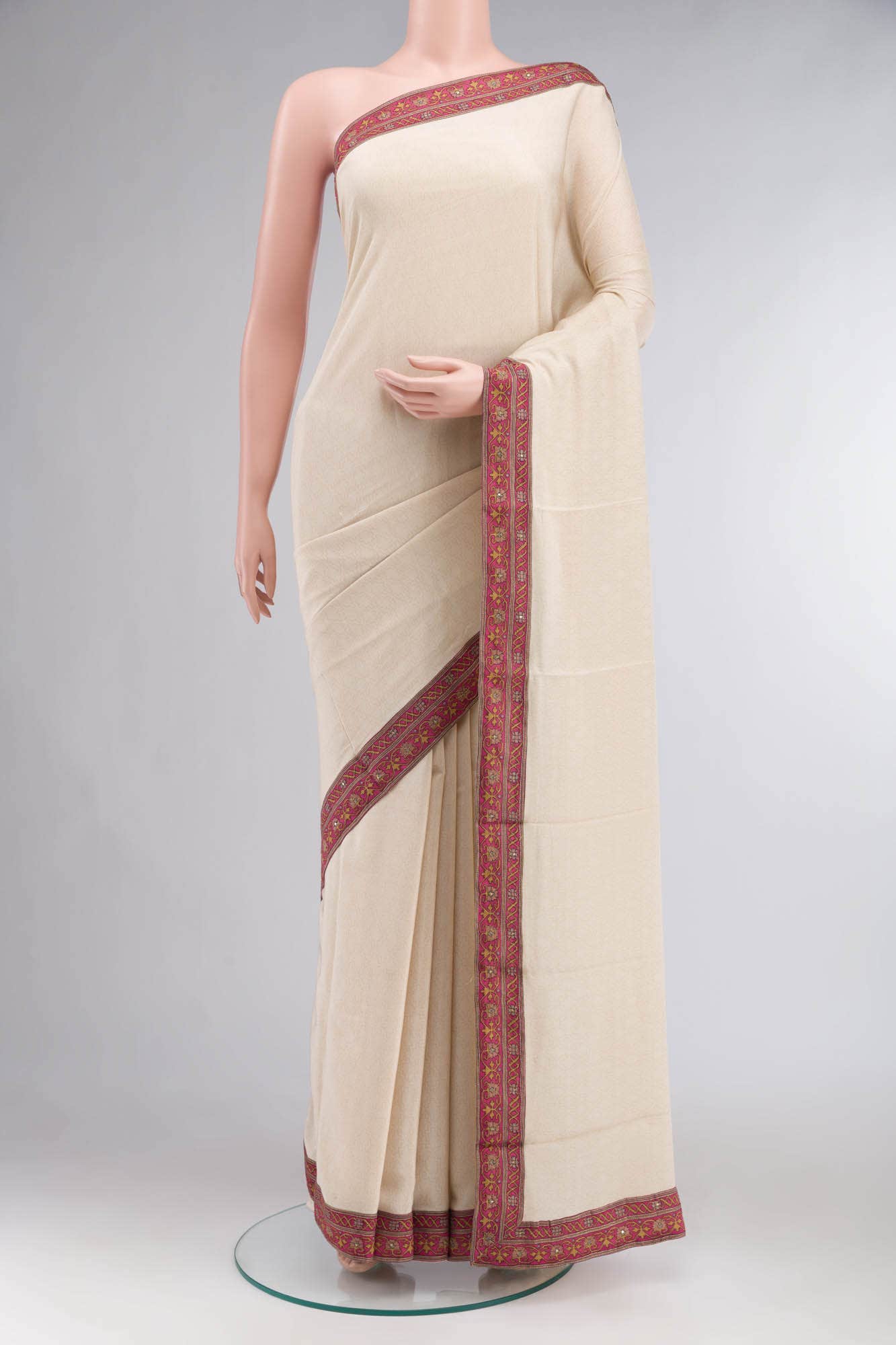 Cream Mysore Crepe Saree