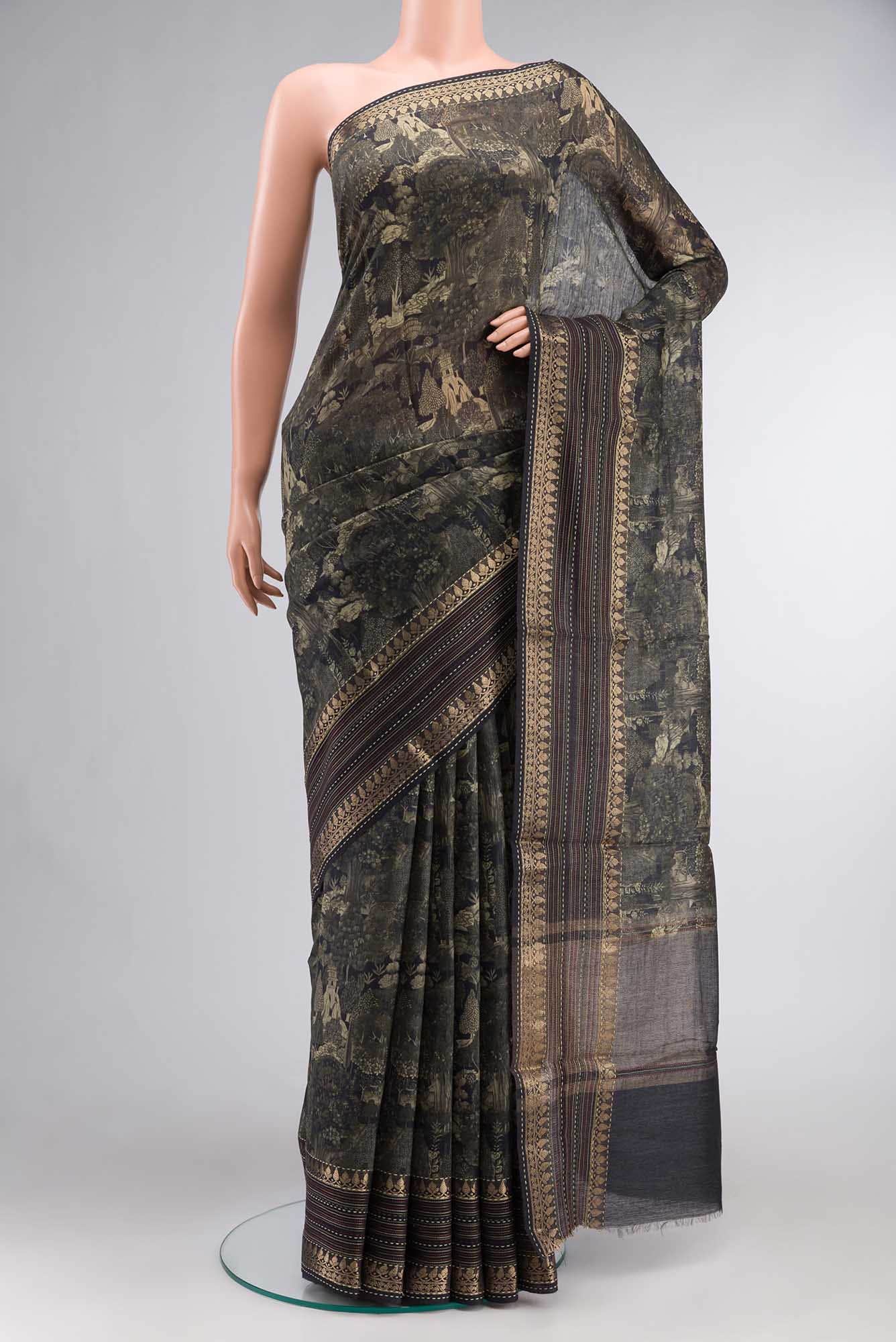 Black Bhagalpuri Tussar Silk Saree