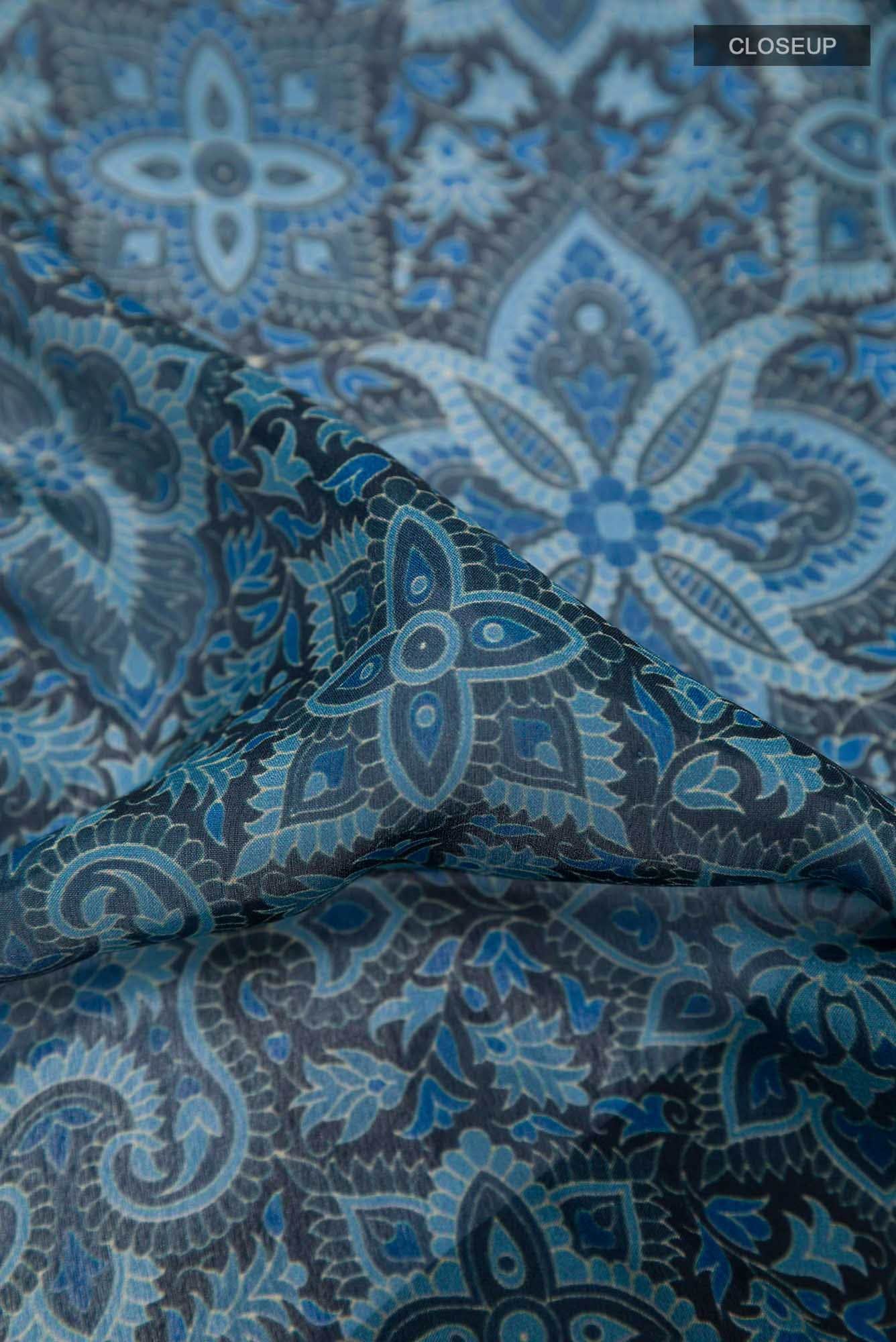 Blue Crepe Saree