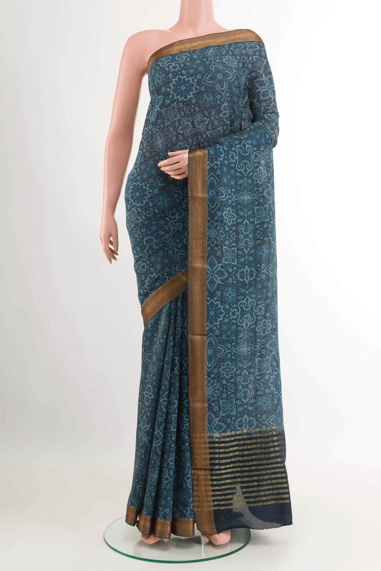 Blue Crepe Saree