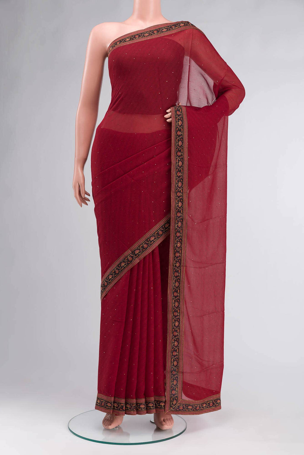 Red Mysore Chiffon Saree
