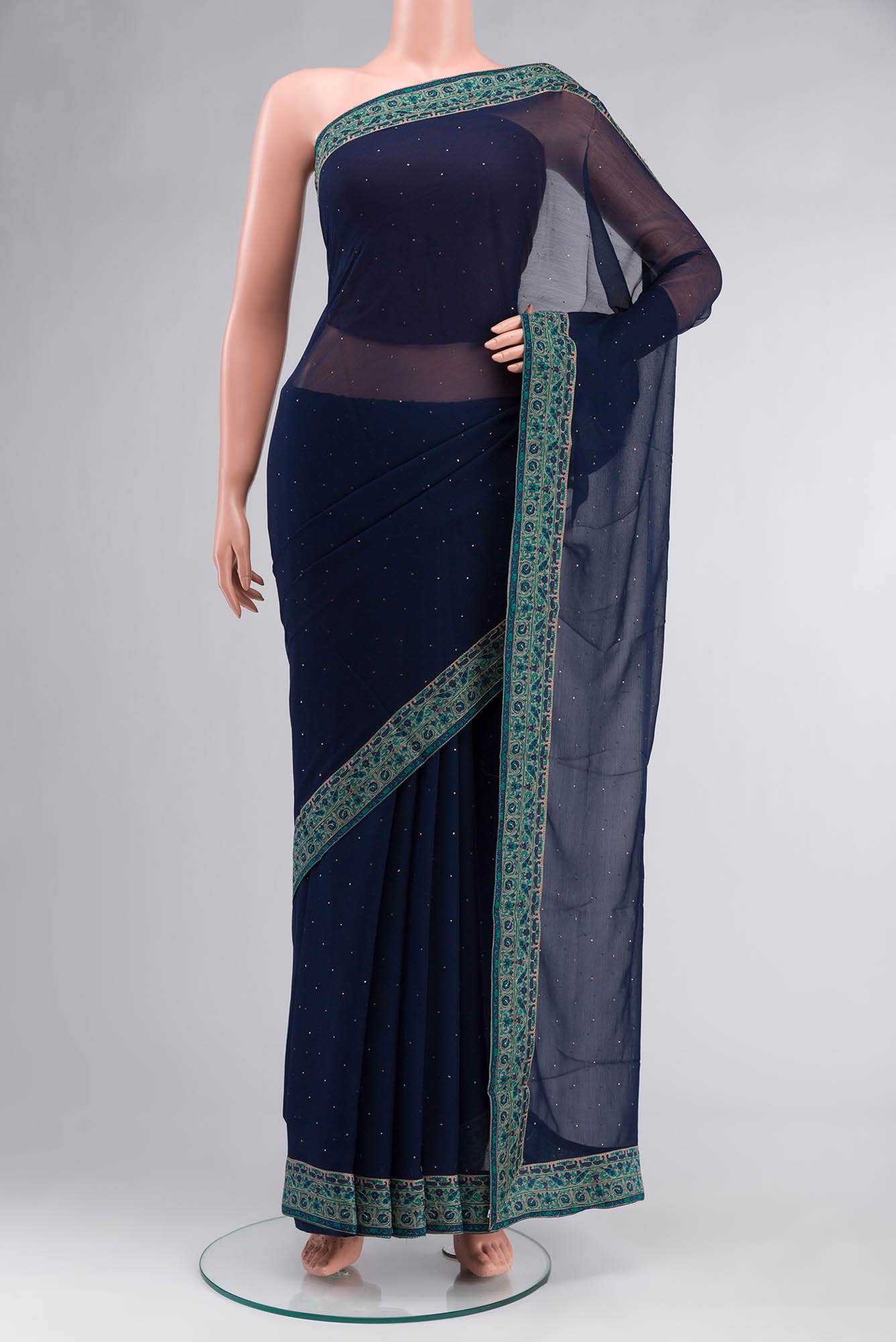 Navy Blue Mysore Chiffon Saree
