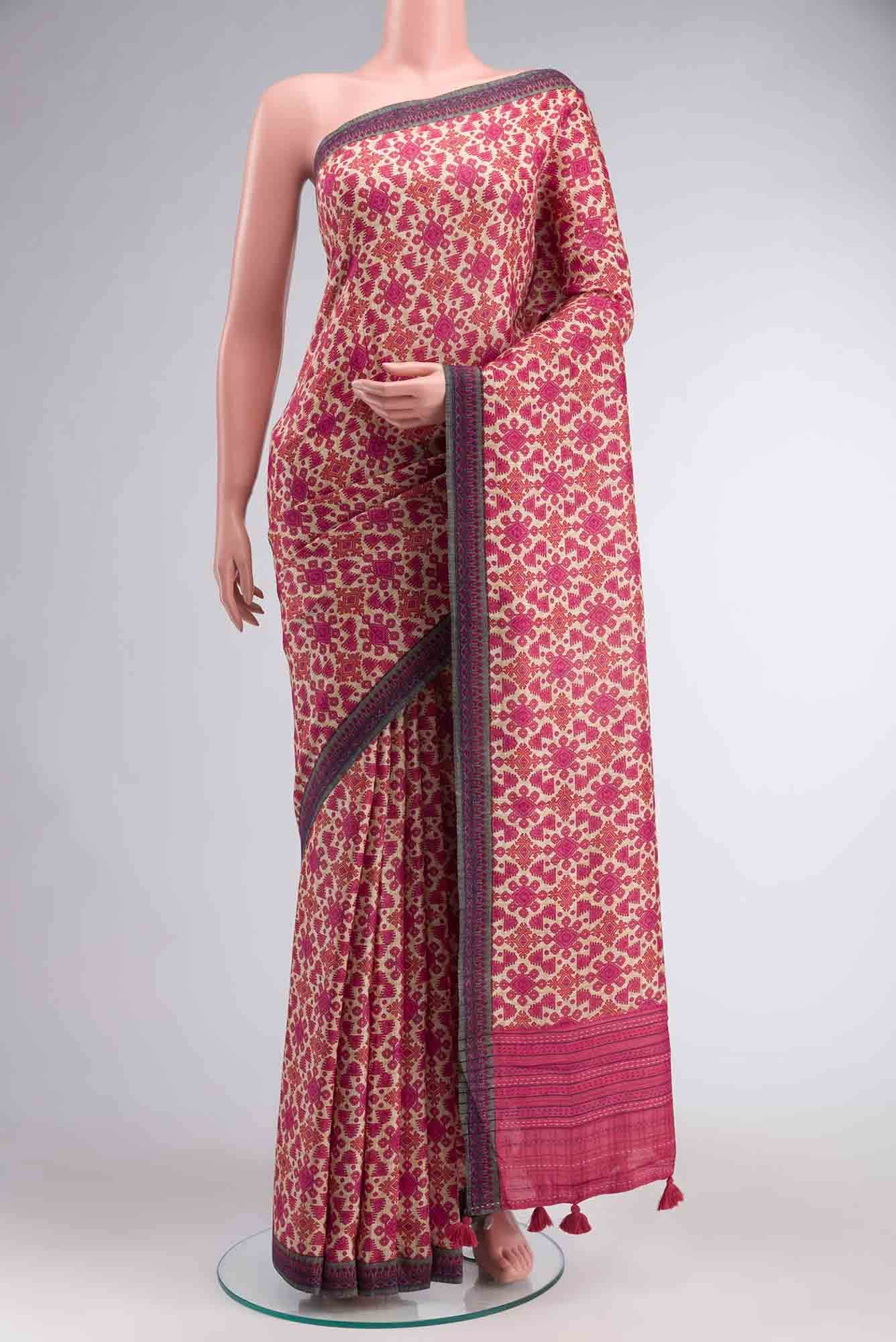 Beige Pashmina Silk Saree