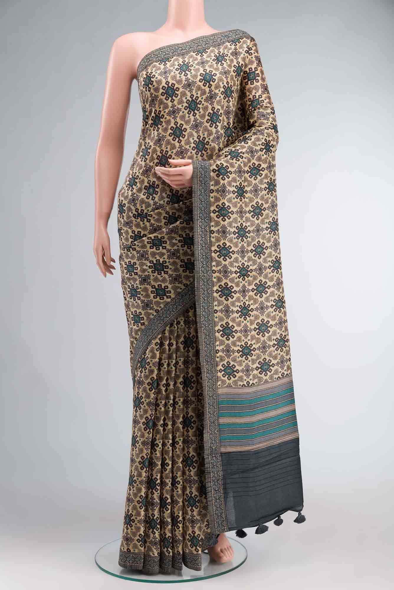 Beige Pashmina Silk Saree