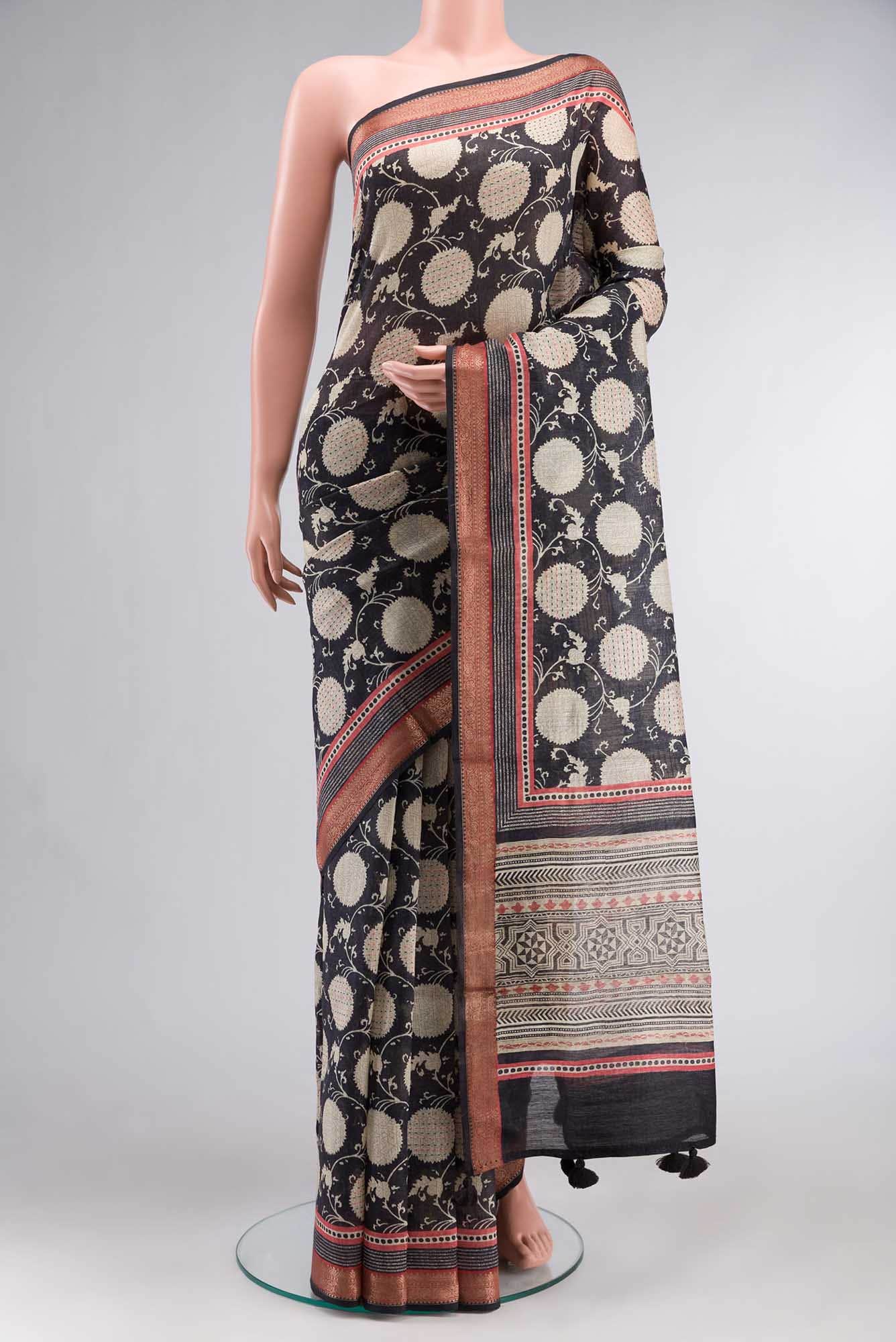Black Bhagalpuri Tussar Silk Saree
