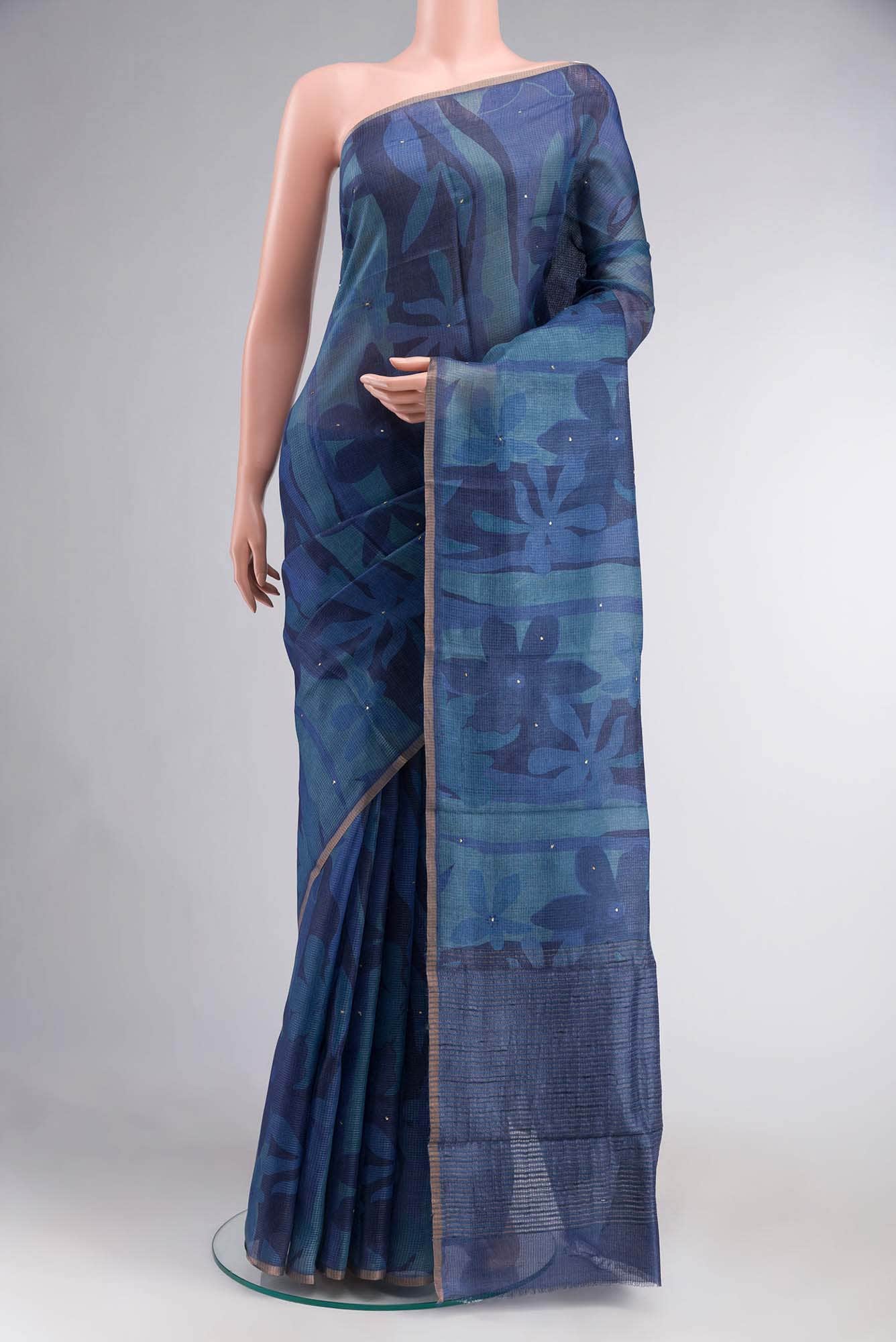 Blue Bhagalpuri Tussar Silk Saree