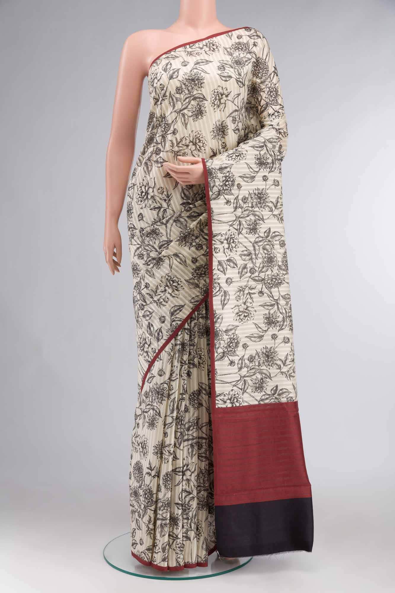 Beige Bhagalpuri Tussar Silk Saree