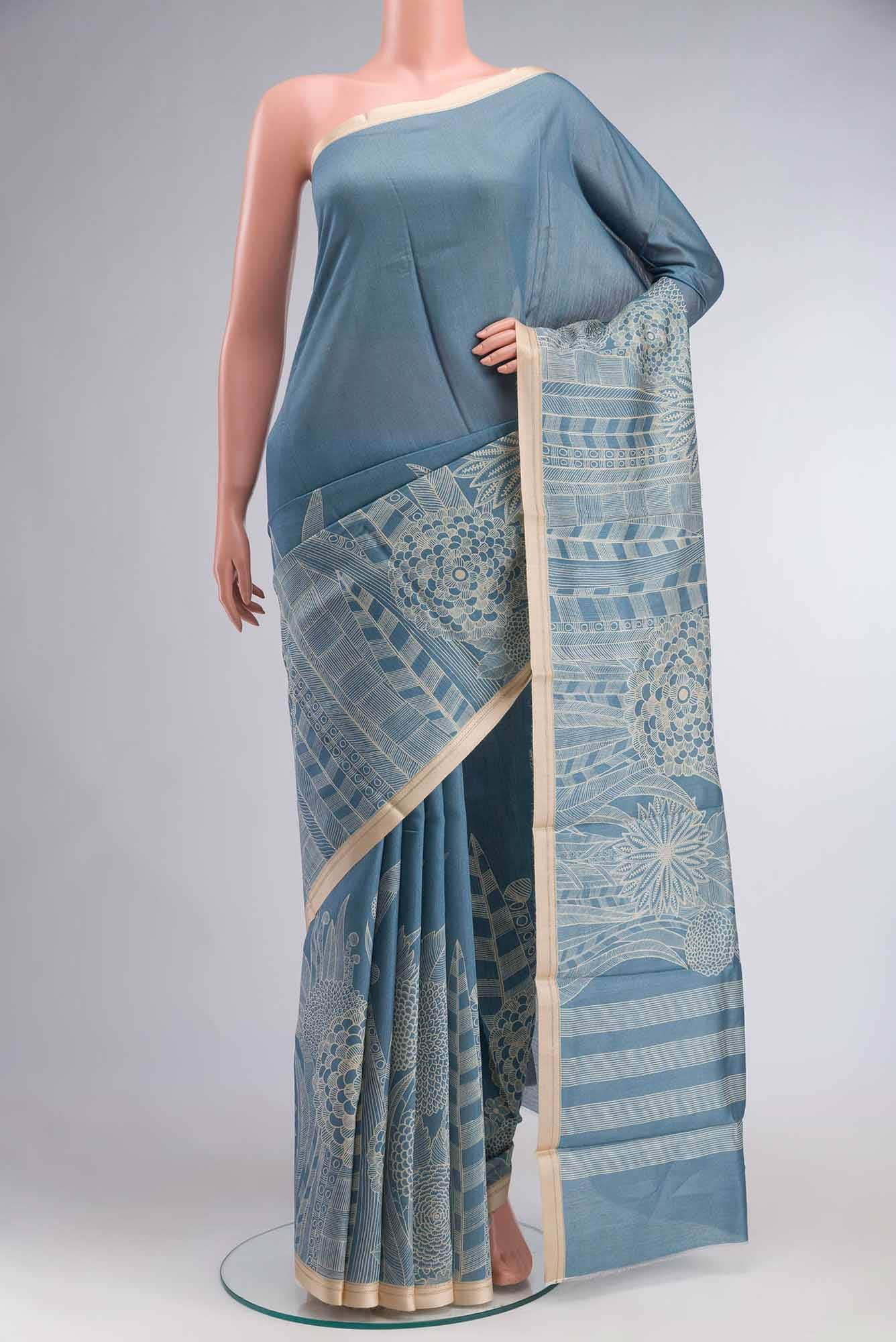 Blue Bhagalpuri Tussar Silk Saree