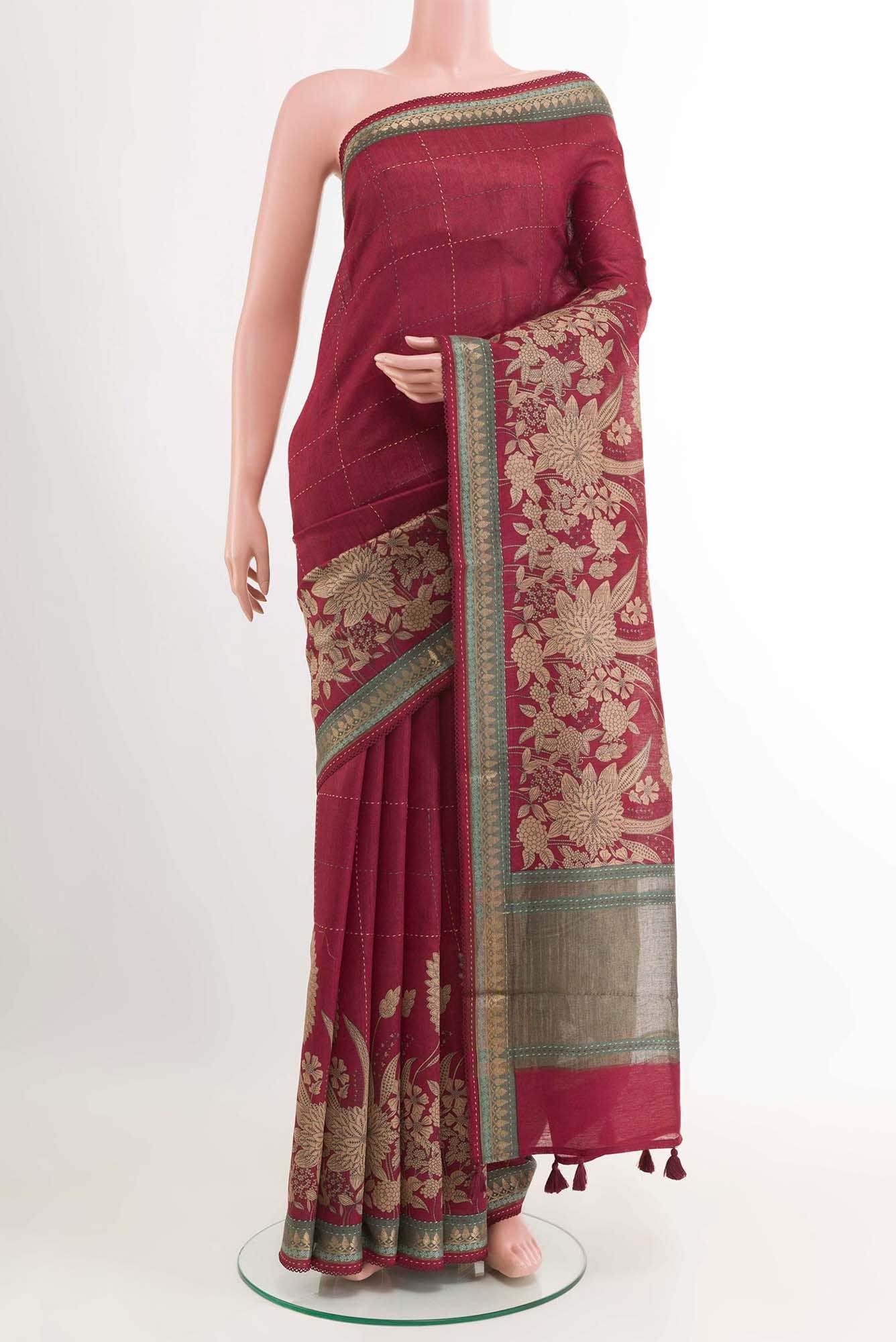 Maroon Tussar Saree