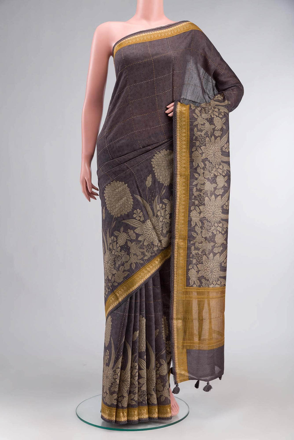 Grey Bhagalpuri Tussar Silk Saree