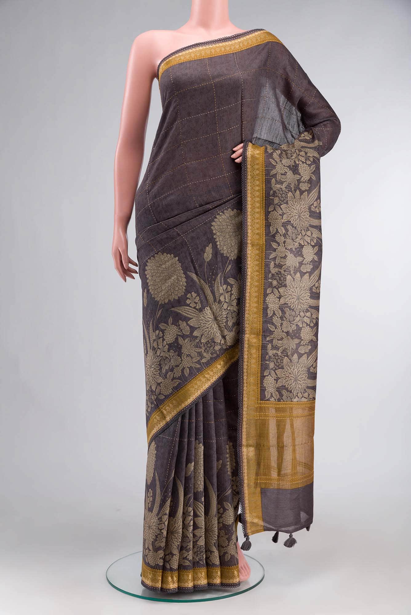 Grey Bhagalpuri Tussar Silk Saree