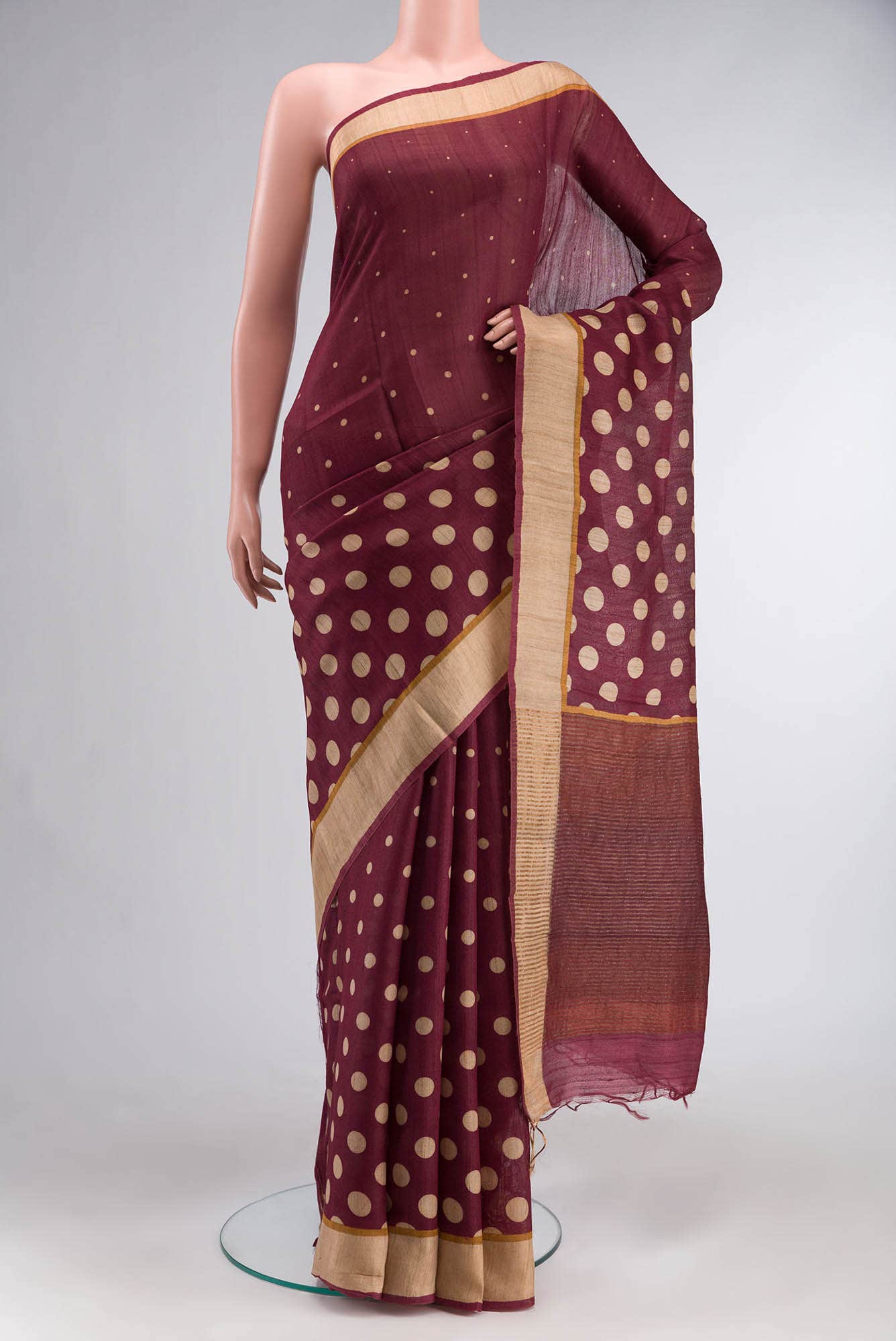 Maroon Tussar Silk Saree