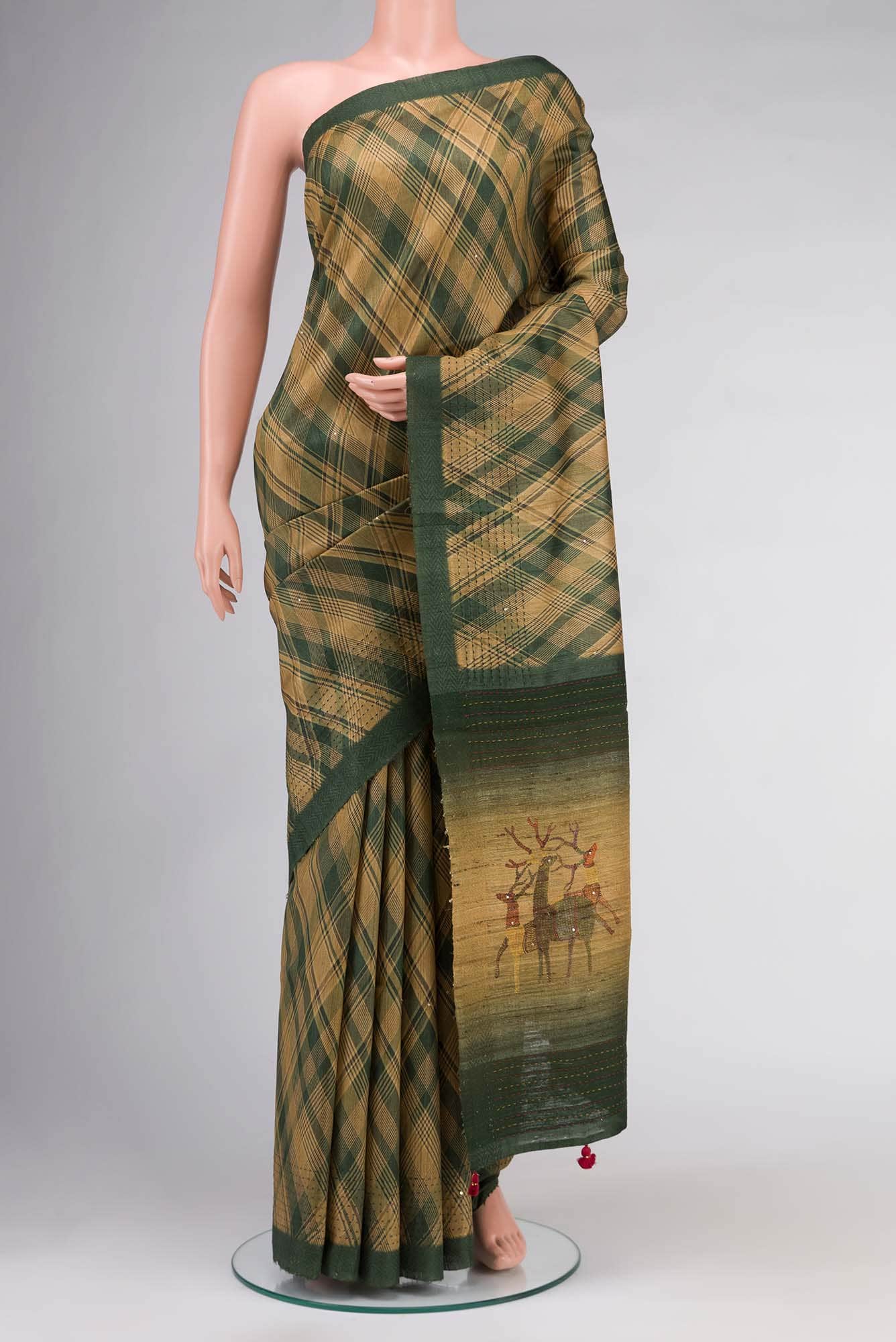 Green Bhagalpuri Tussar Silk Saree