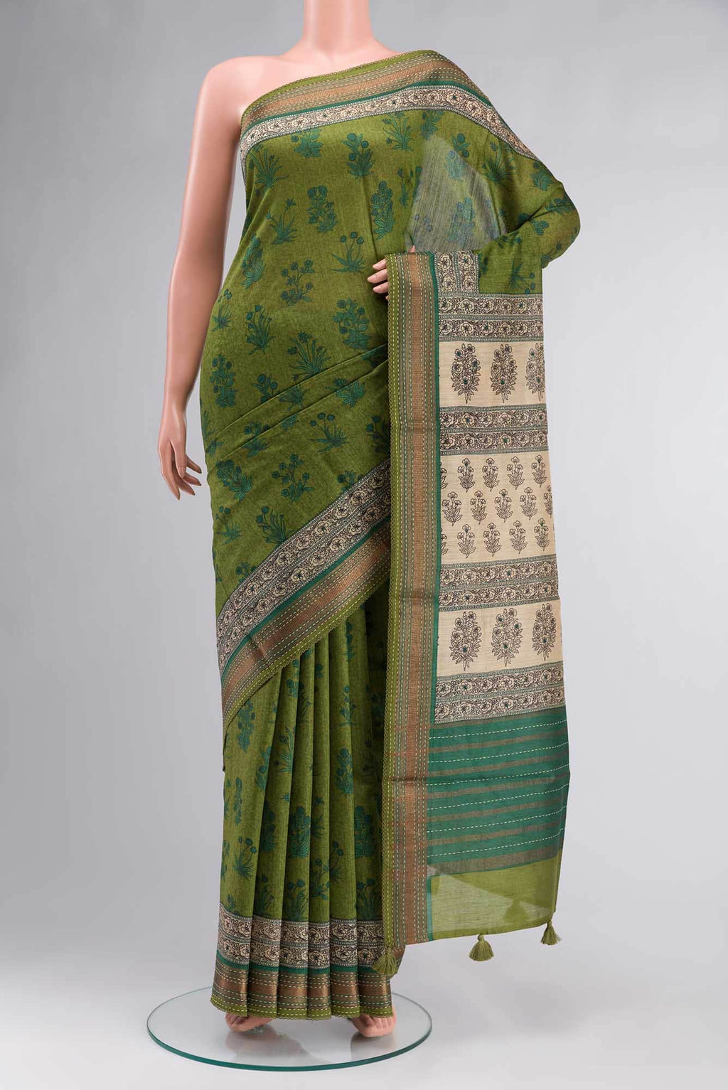 Green Bhagalpuri Tussar Silk Saree