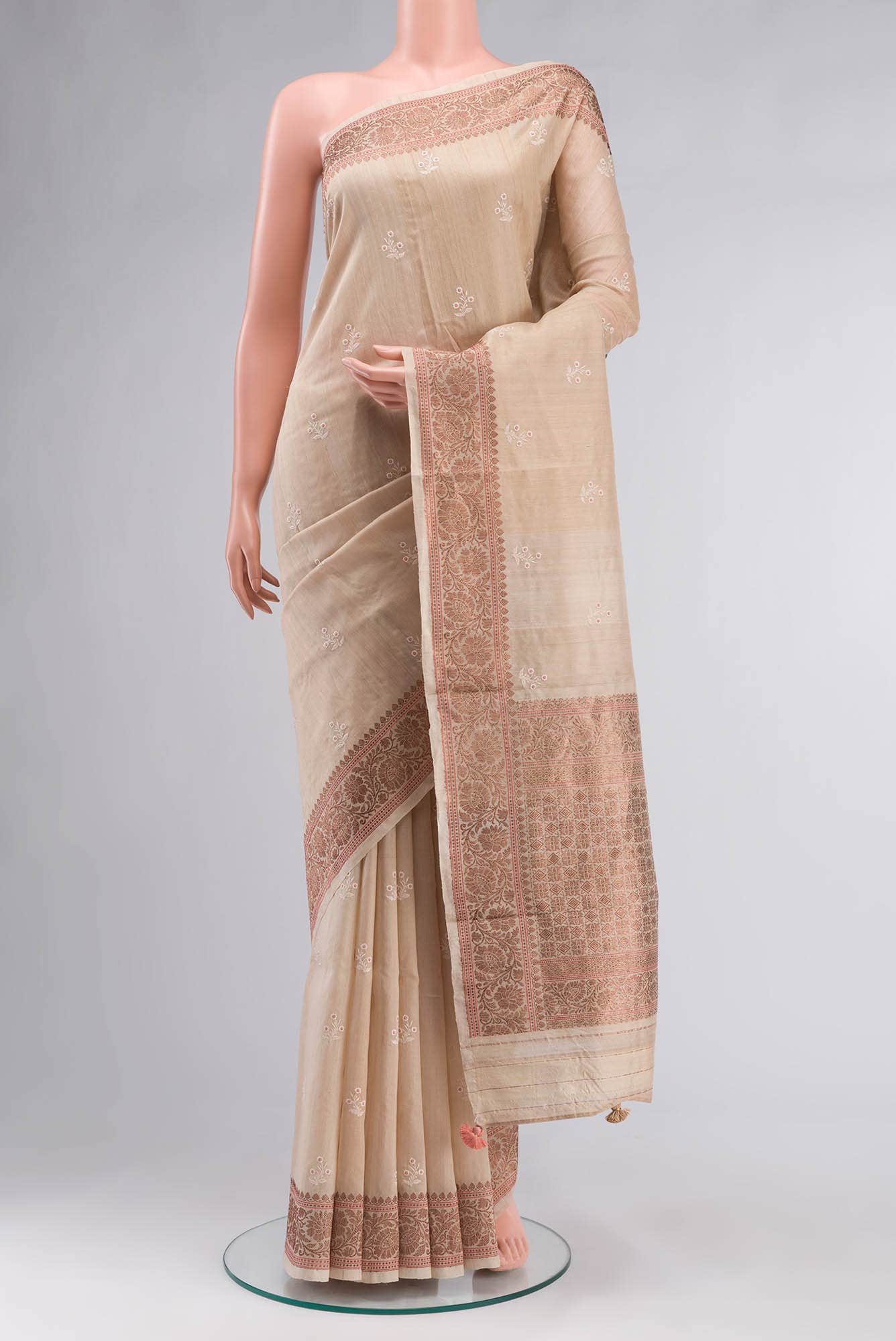 Cream Bhagalpuri Tussar Silk Saree
