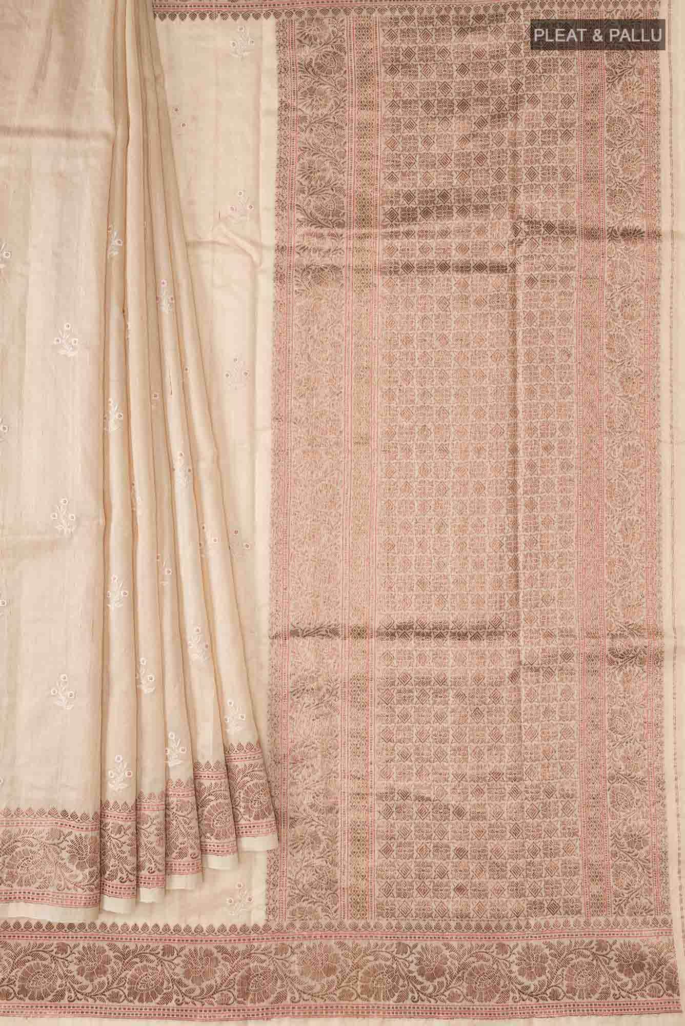 Cream Bhagalpuri Tussar Silk Saree