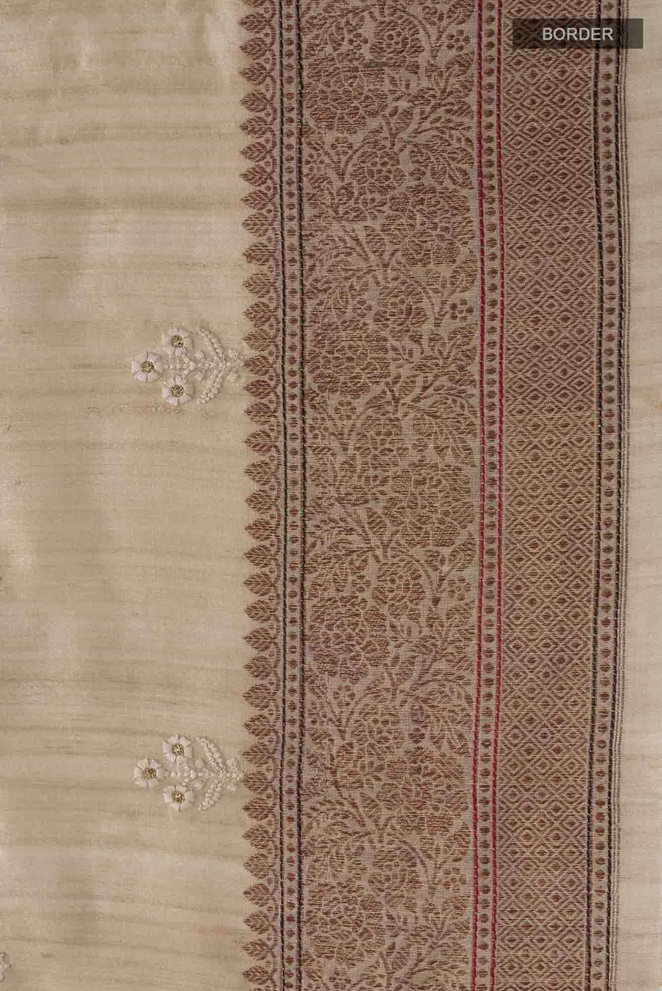 Beige Bhagalpuri Tussar Silk Saree