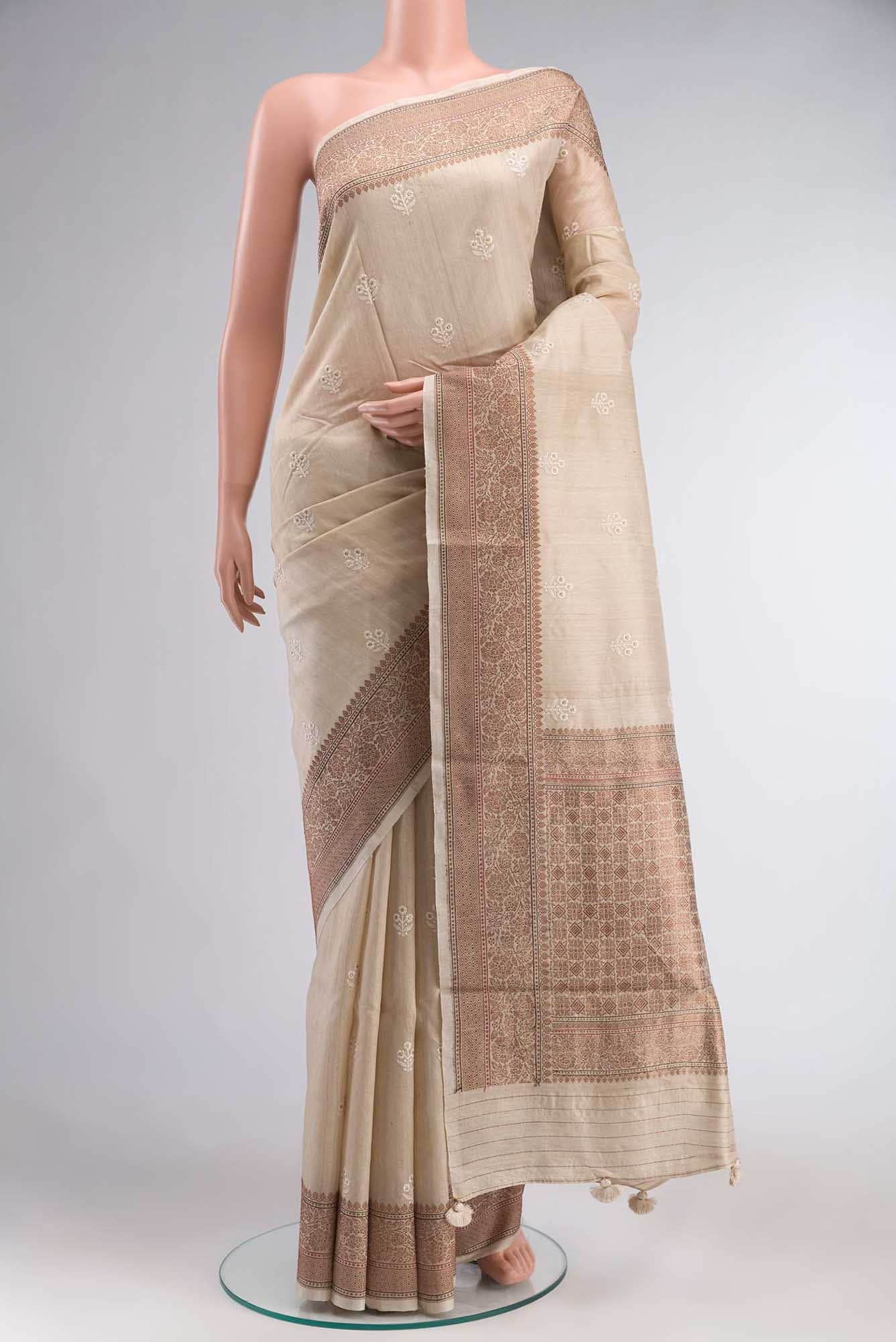 Beige Bhagalpuri Tussar Silk Saree