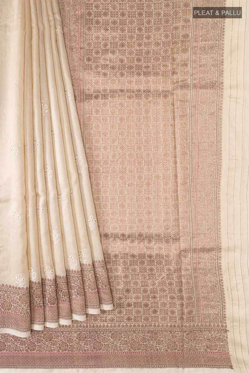 Beige Bhagalpuri Tussar Silk Saree