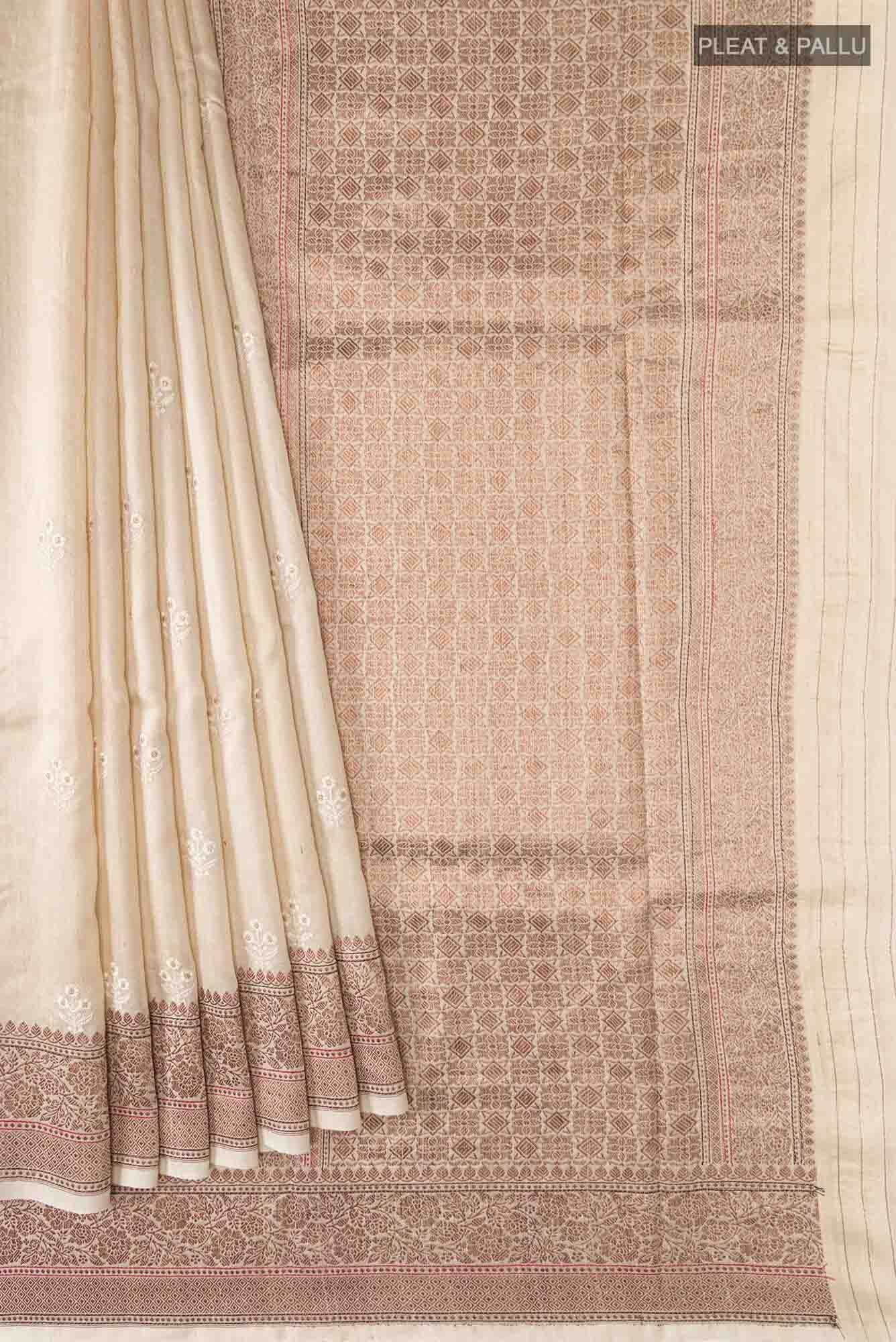 Beige Bhagalpuri Tussar Silk Saree