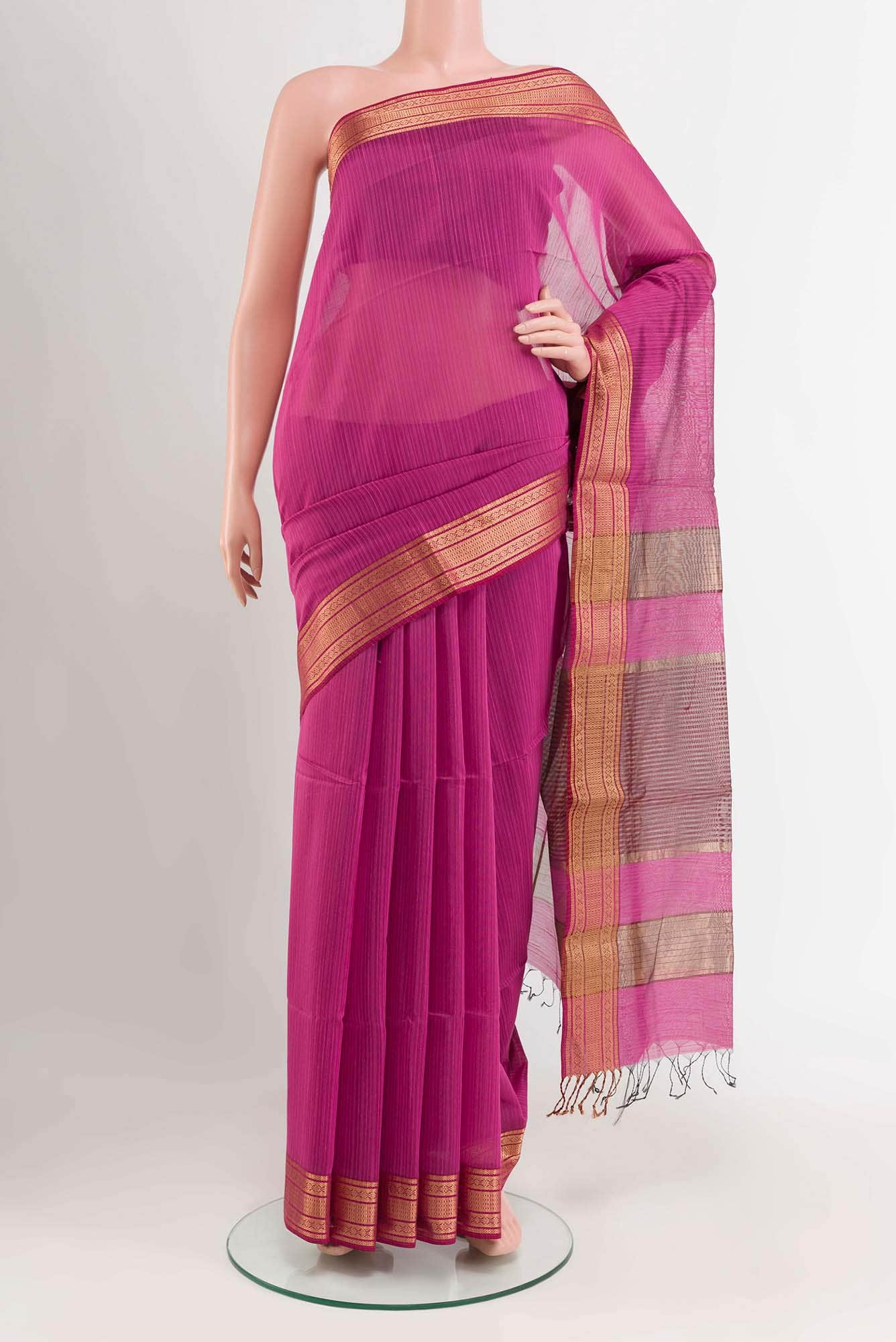 Light Magenta Blended Maheshwari Silk Cotton Saree
