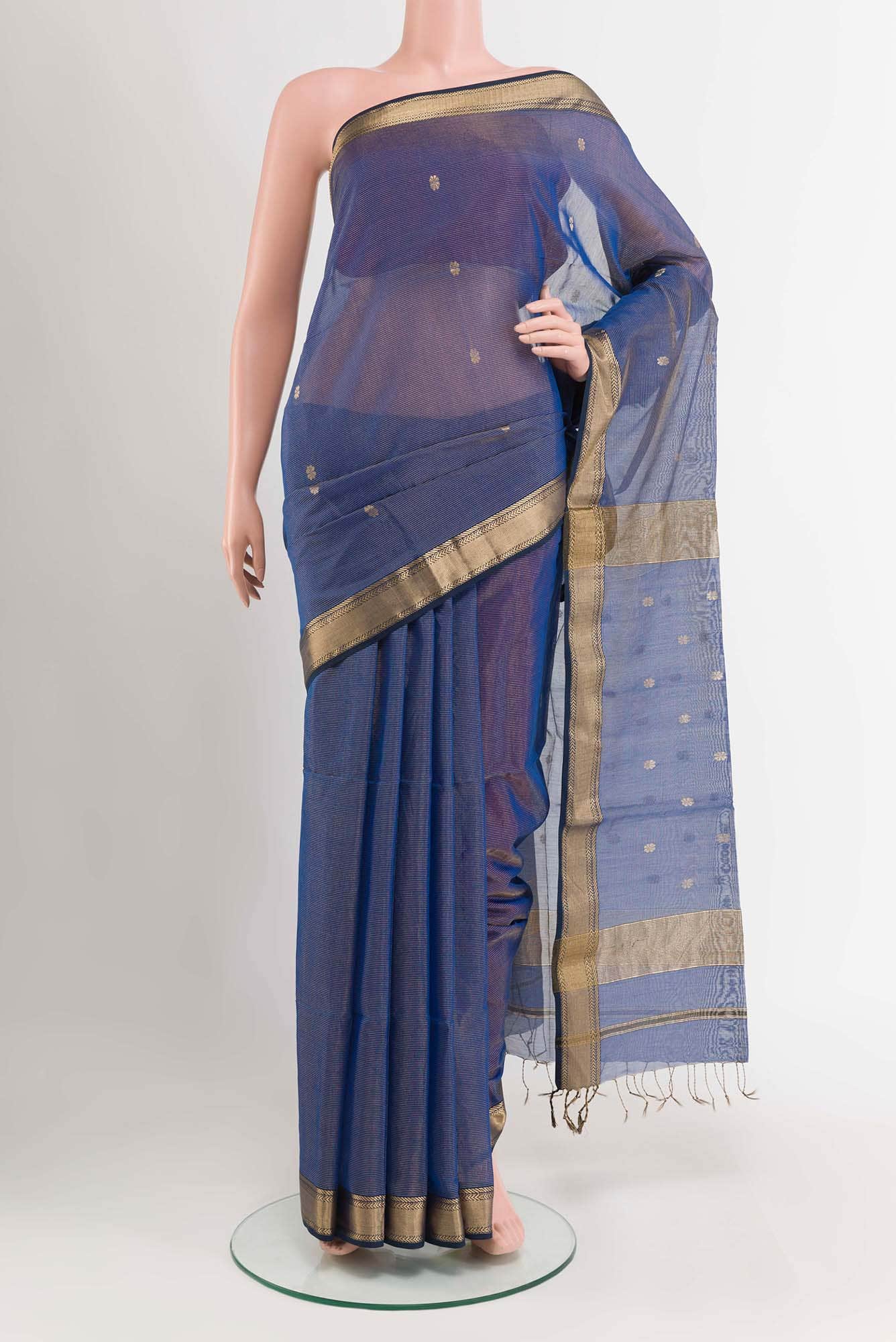 Dark Blue Blended Maheshwari Silk Cotton Saree