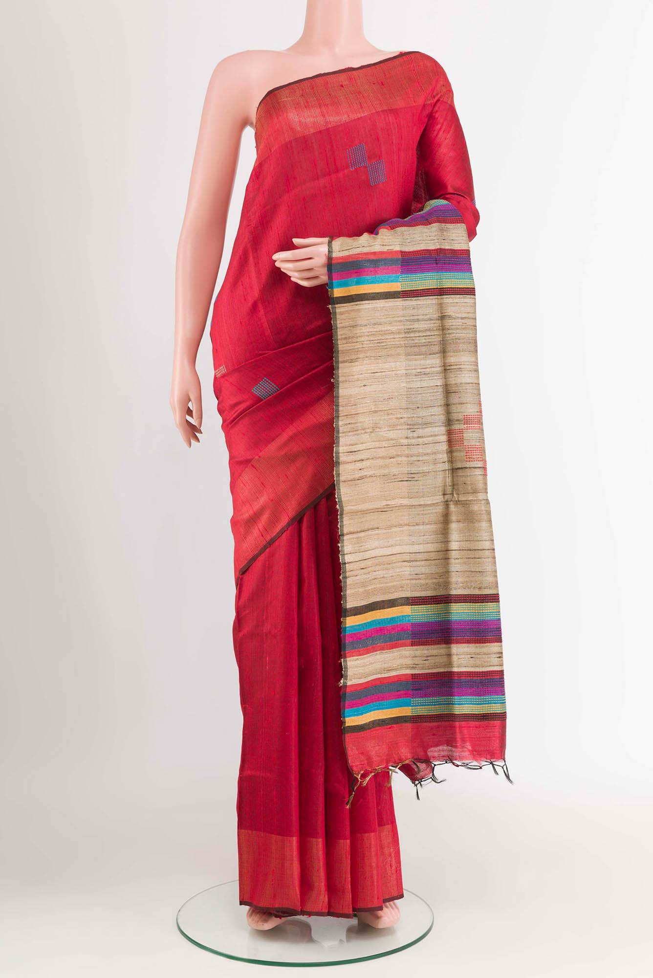 Red Tussar Saree